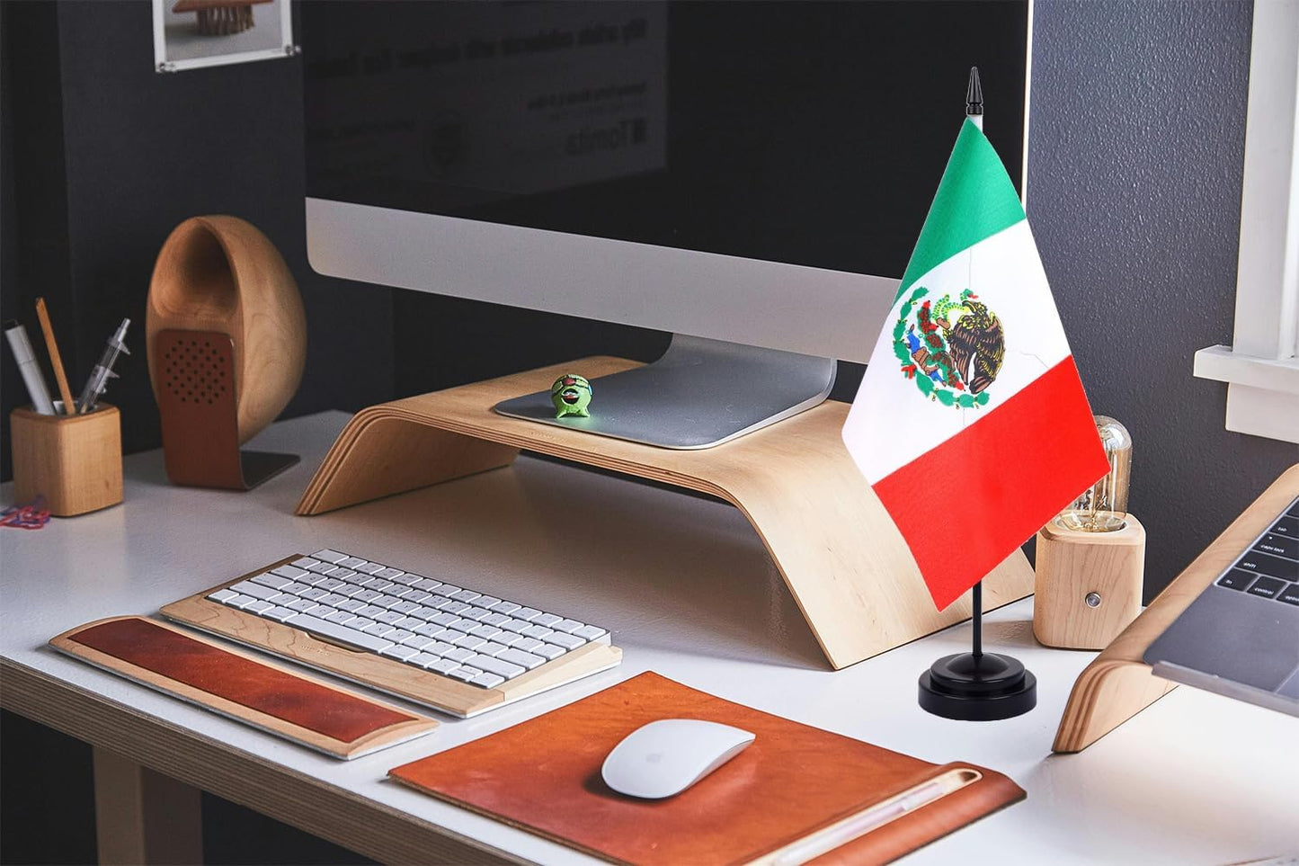 WXTWK 2 Pack Mexico Flag Mexico Deluxe Desk Flag Set - Mini Small Mexican Table Office Flags with Black 12" Solid Pole Stand Base Classroom Meeting Desktop Decorations