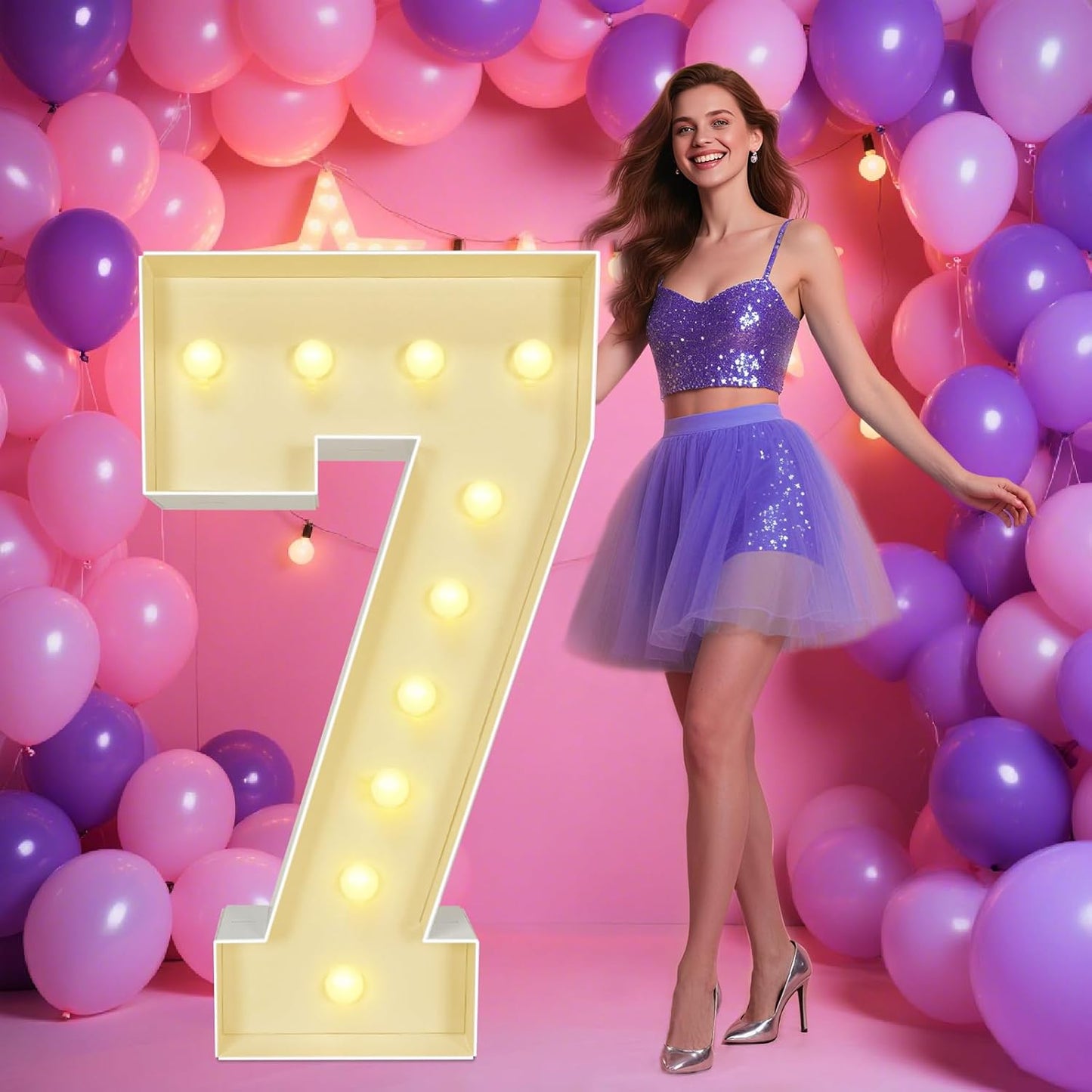 Marquee Light Up Numbers: 4FT Large Decorative Letters Signs for Party Decorations Baby Shower Birthday Wedding Engagement Anniversary, 4 Feet Tall Pre-Cut DIY Foamboard Number 7 - Easy to Assemble