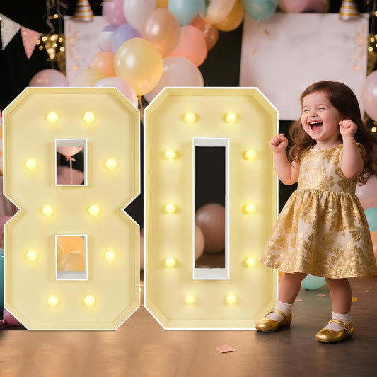 Marquee Light Up Numbers: 3FT Large Decorative Letters Signs for Party Decorations Baby Shower Birthday Wedding Engagement Anniversary, 3 Feet Tall Pre-Cut DIY Foamboard Number 80 - Easy to Assemble