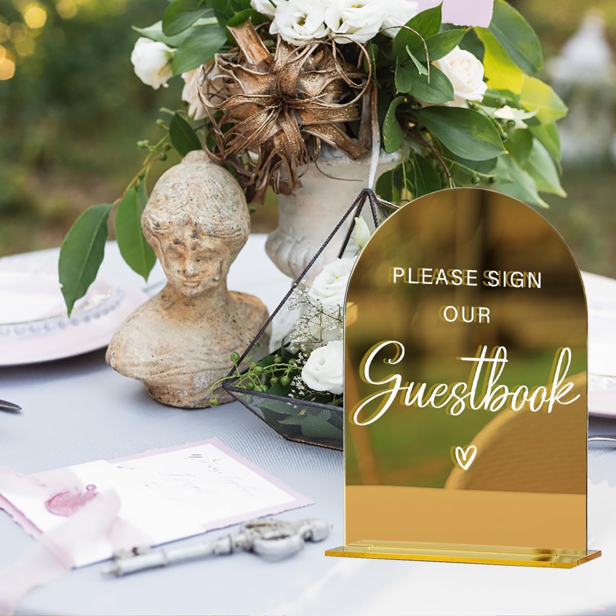 Acrylic Wedding Sign, Bridal Shower Decorations, Please Sign Our Guestbook Sign for Ceremony, Modern Font Table Signs, Gold Mirror Arched Acrylic Tabletop Signs for Wedding Reception and Event Party