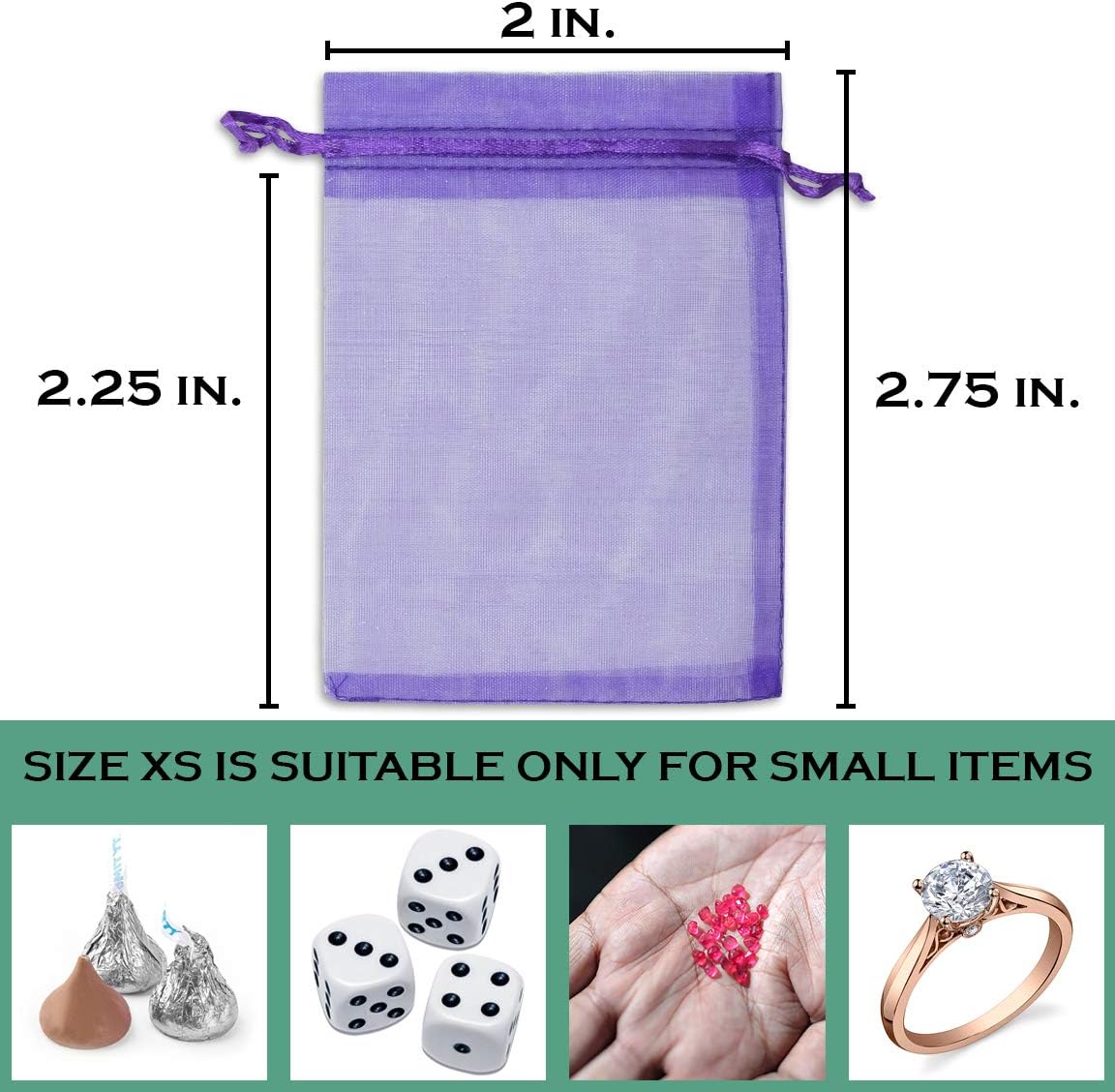 TheDisplayGuys 100-Pack XS 2 x 2 3/4" Purple Sheer Organza Gift Bags with Drawstring, Jewelry Candy Treat Wedding Party Favors Mesh Pouch