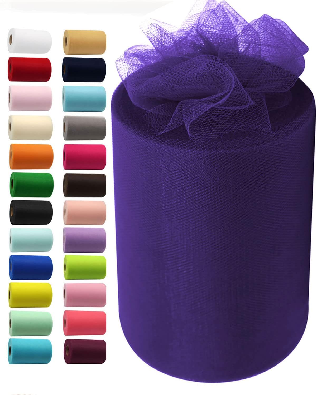 Purple Tulle Fabric Rolls 6 Inch by 100 Yards (300 feet) Fabric Spool Tulle Ribbon for DIY Purple Tutu Halloween Wreath Baby Shower Birthday Party Wedding Decorations Christmas Craft Supplies