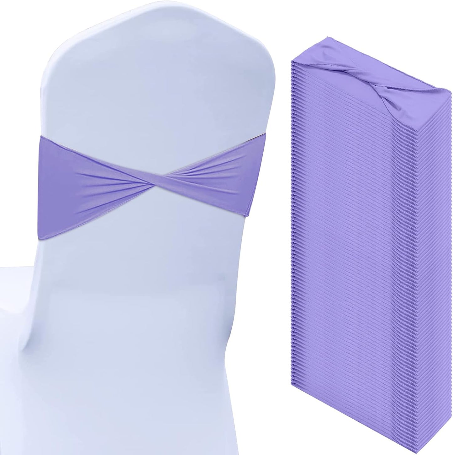Kinlop 50 Pcs Spandex Chair Sashes Bows Chair Bands Slider Sashes for Covers Elastic Bands Ties Without Buckle Decorations for Wedding Party Events Ceremony Birthday(Light Purple)