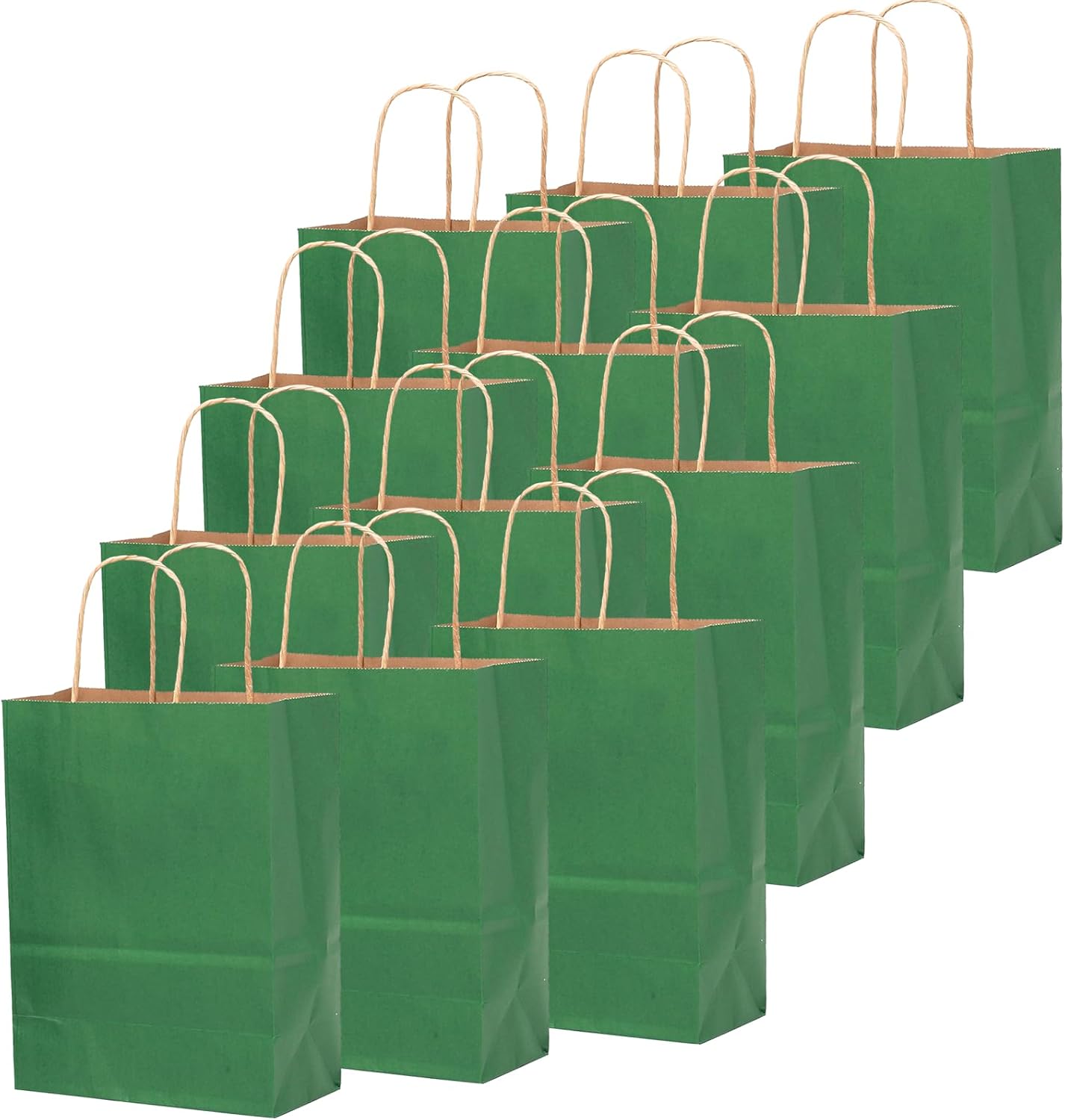 qiqee 100PCS Gift Bag with Handles Bulk Kraft Deep Green Paper Bags Multiple Uses (13''x5 x10 inch Large Size)