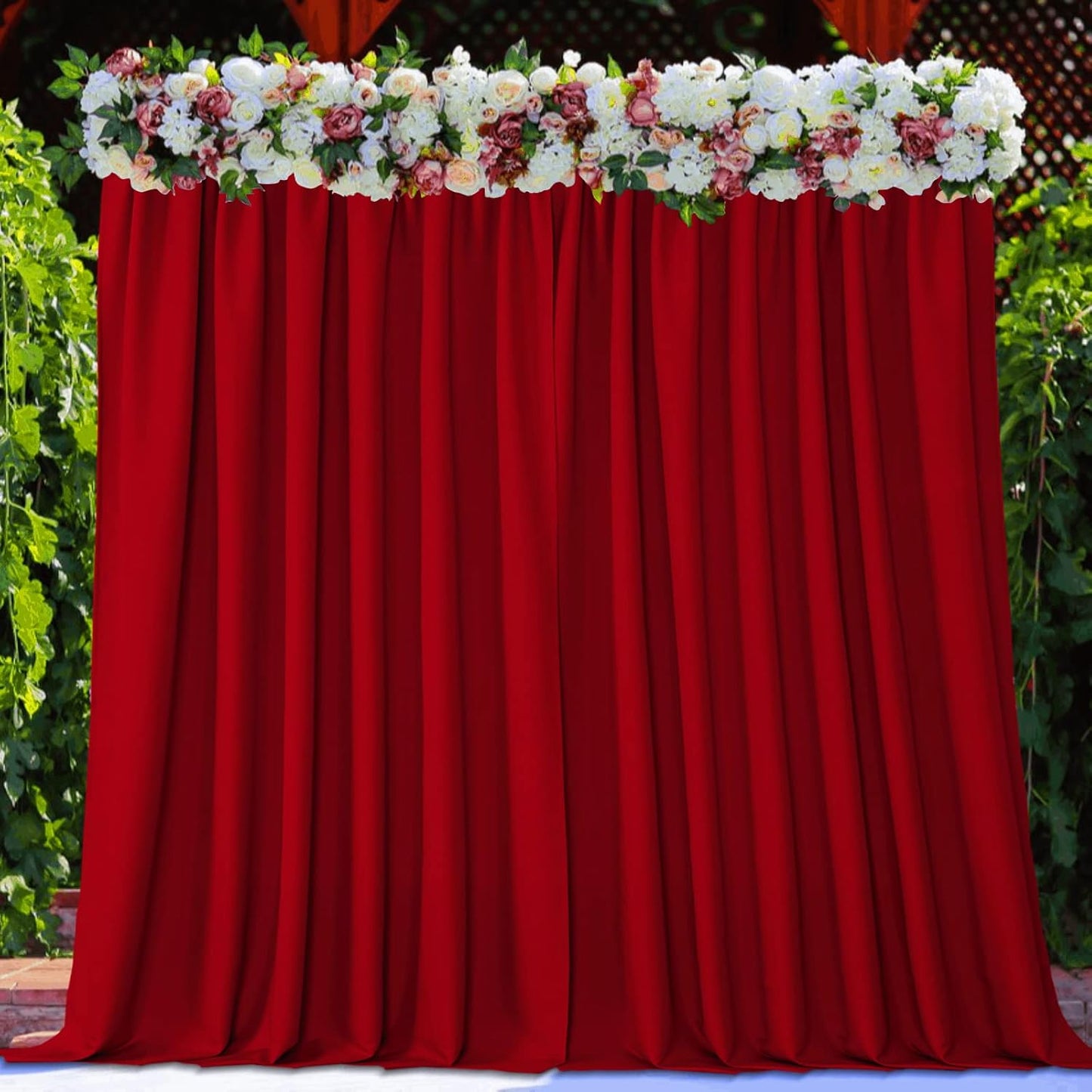 Joydeco Red Backdrop Curtain for Parties, Photography Backdrop Drapes for Christamas Wedding Decorations, Wrinkle Free 5ft x 8ft Set of 2 Panels Curtains with Rod Pockets