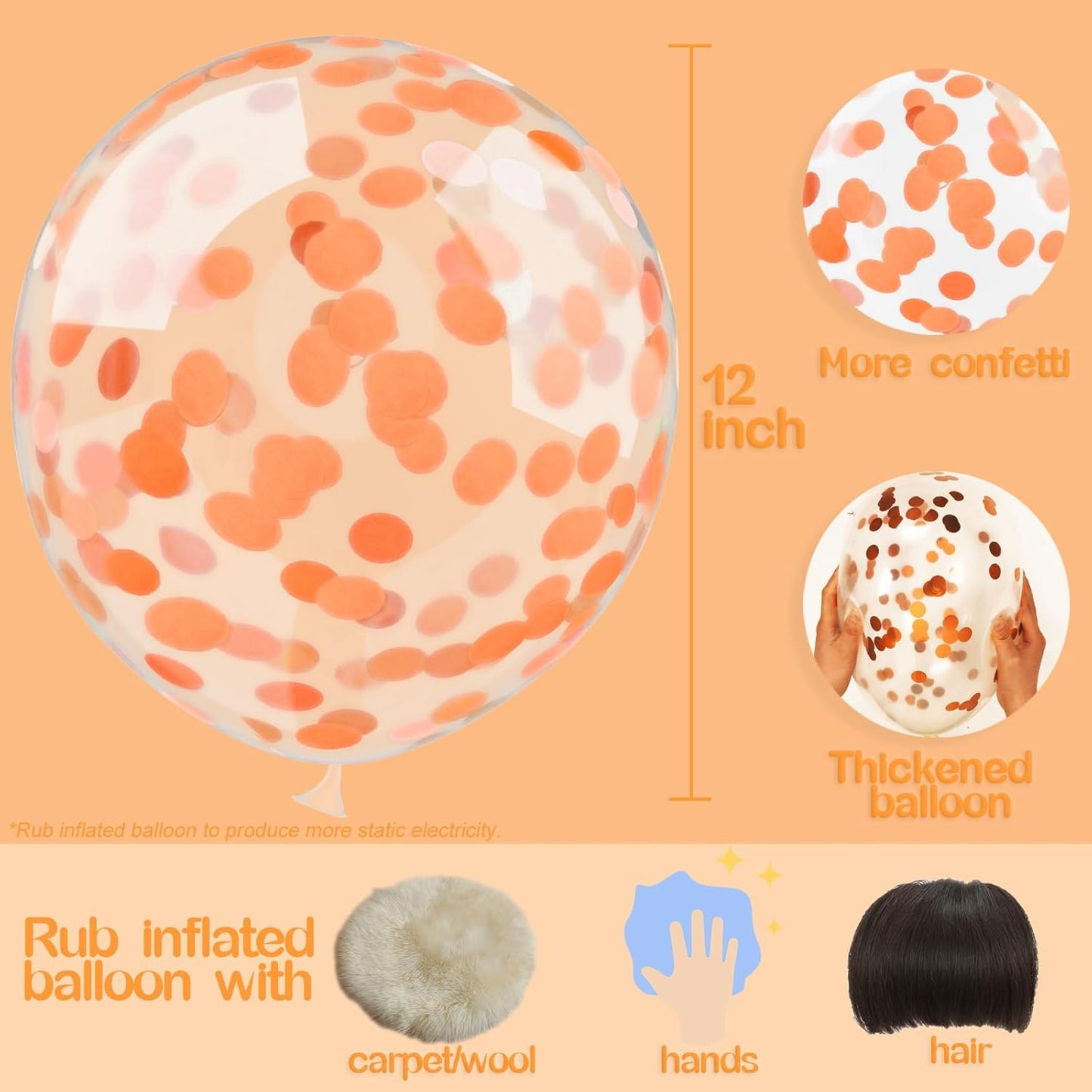 VHUWE Orange Confetti Balloons, 25 Pcs Thickened 12 Inch Clear Latex Balloon with Confetti Inside for Graduation Decorations Engagement Bridal Shower Party Baby Shower Birthday Party Supplies