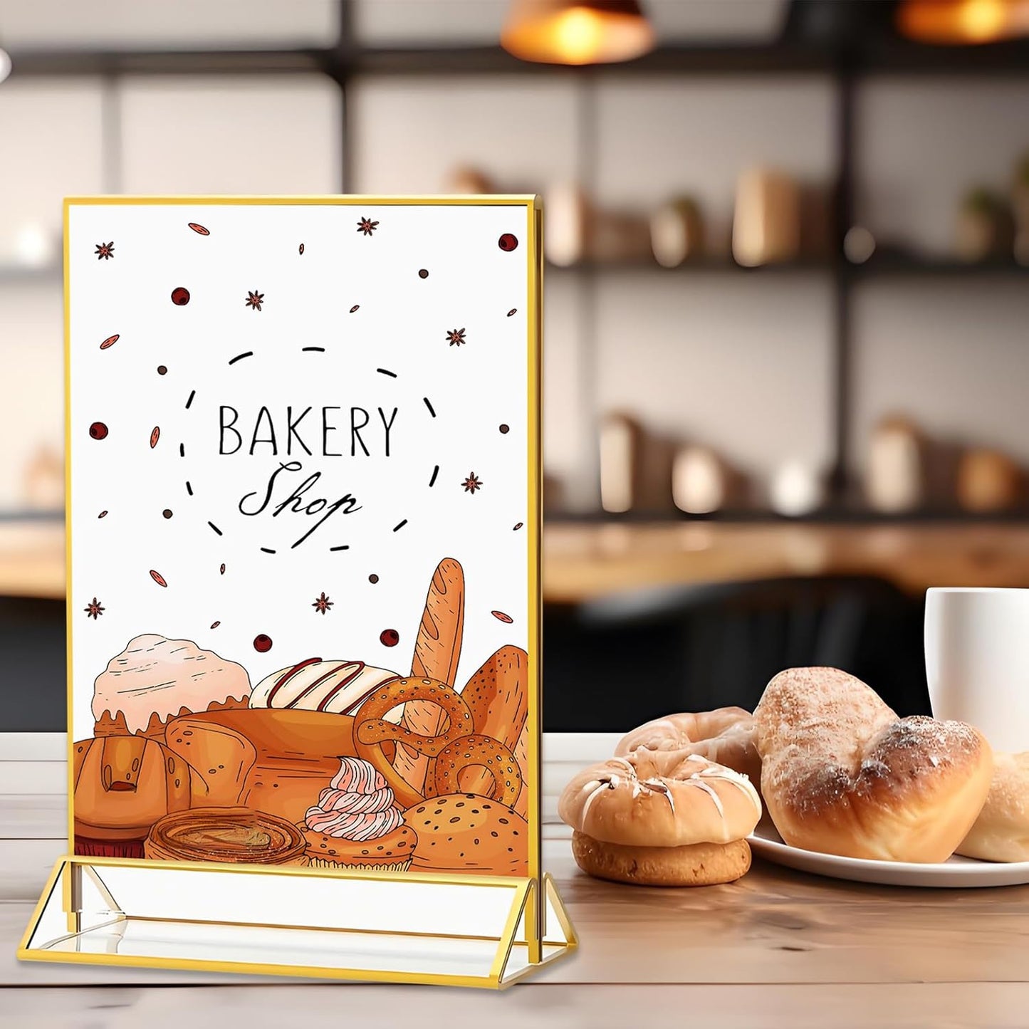 Acrylic Sign Holder, 5 x 7 Inch Gold Frames, 8 Pack Double-Sided Gold Display Stand Picture Frames, Table Signs Holders for Table Menus, Offices, Weddings, Flyers and Photo Frame (8 PCS)