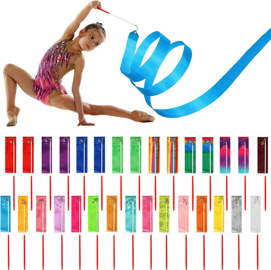Yilloog Ribbon Dancing Wands Party Favors, 78.7 Inch Gymnastics Ribbon Streamers Rainbow Artistic Ribbon Dancer Twirling Wands, Rainbow Birthday Decorations, Girls Party Games
