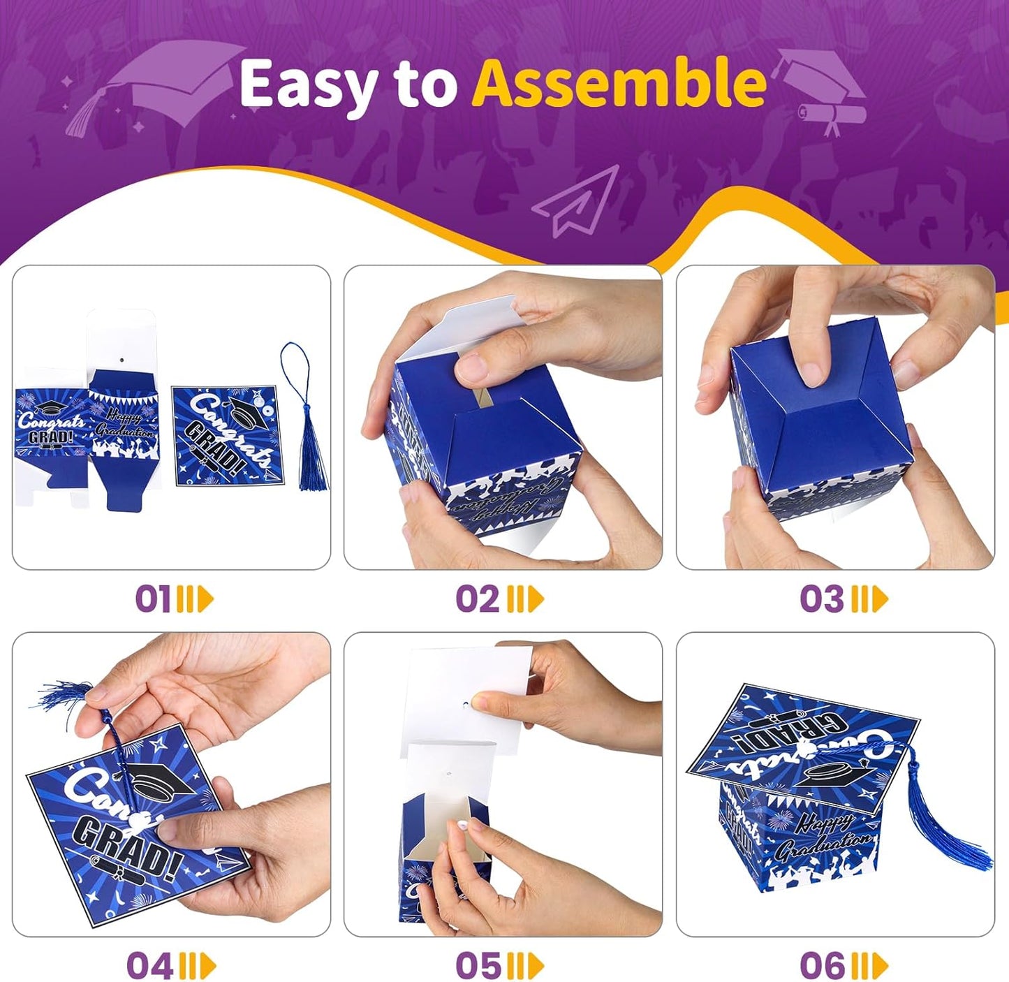 COTOPHER 36 Pack Mini Graduation Cap Gift Boxes, Class of 2025 Graduation Candy Boxes with Tassel, Small Treat Chocolate Box Centerpieces for Tables Party Decorations Graduate Favors Supplies