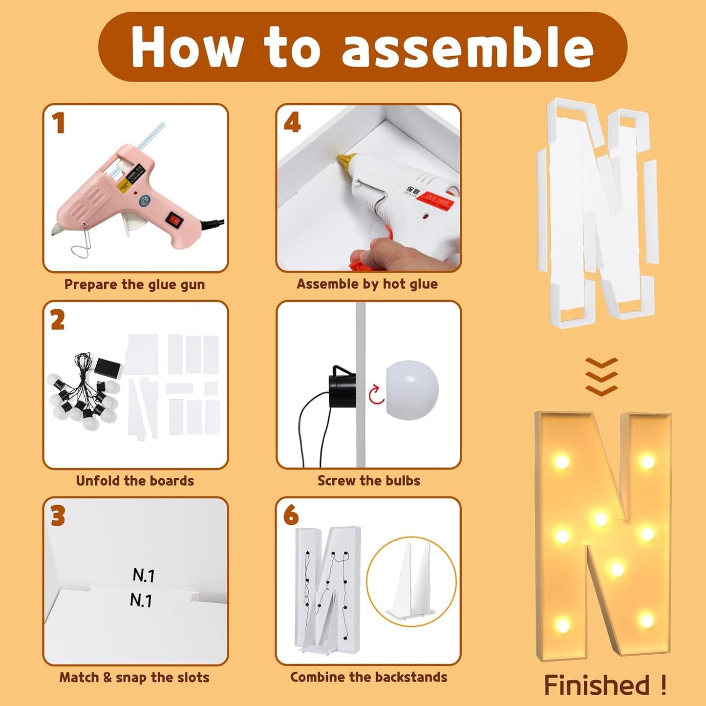 imprsv Marquee Light Up Letters, 3FT Mosaic Letters with Light for Baby Shower Graduation Party Decor, Large N for Engagement Wedding Party Decorations (Need to Assemble)