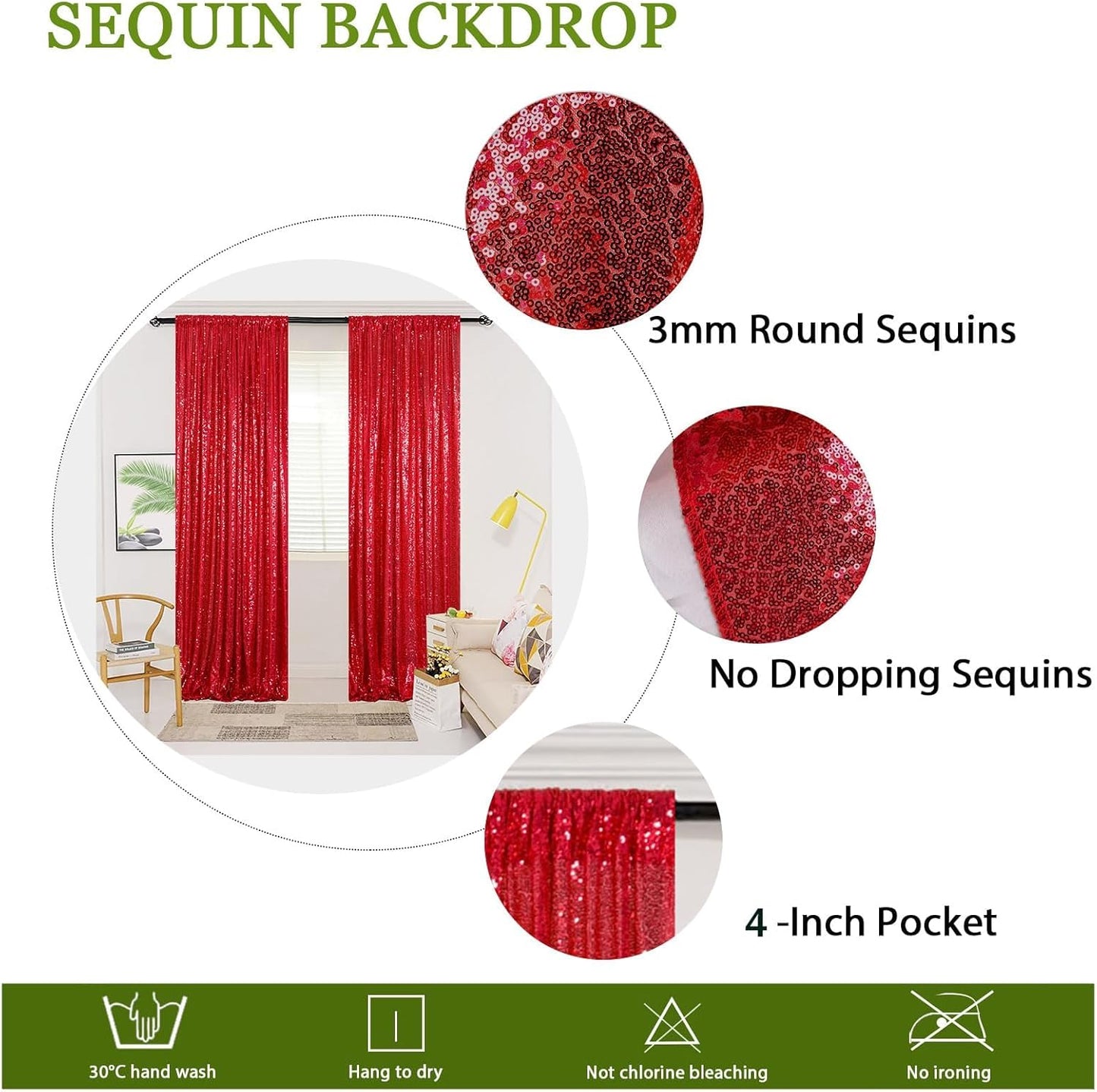 ShinyBeauty 4x10ft Red Sequin Backdrop Curtains | 16ft Glitter Wall Backdrop for Weddings, Parties, and Photography Backgrounds