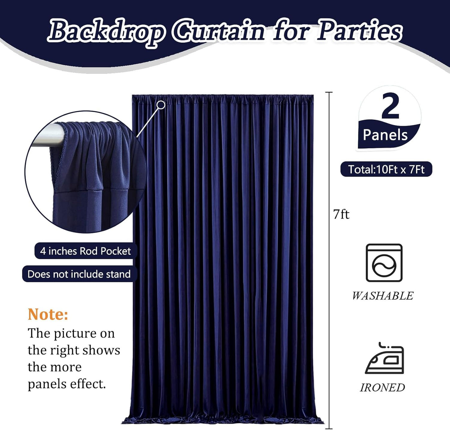 10 x 7 Feet Navy Blue Backdrop Curtain for Partie, Background Curtains for Photoshoot, Birthday, Wedding, Halloween, Thanksgiving, Christmas Day, New Year Party Decorations 5Ft x 7Ft, 2 Panels