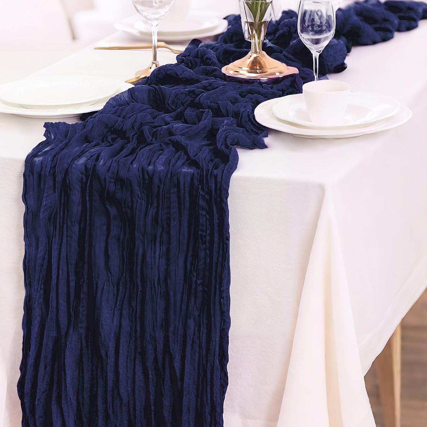 10-Pack Navy Blue Cheesecloth Table Runners – 10FT (35x120 Inch) Boho Rustic Gauze Fabric Cheese Cloth Table Runner for Weddings, Baby Showers, Bridal Shower, Farmhouse & Birthday Party Decor