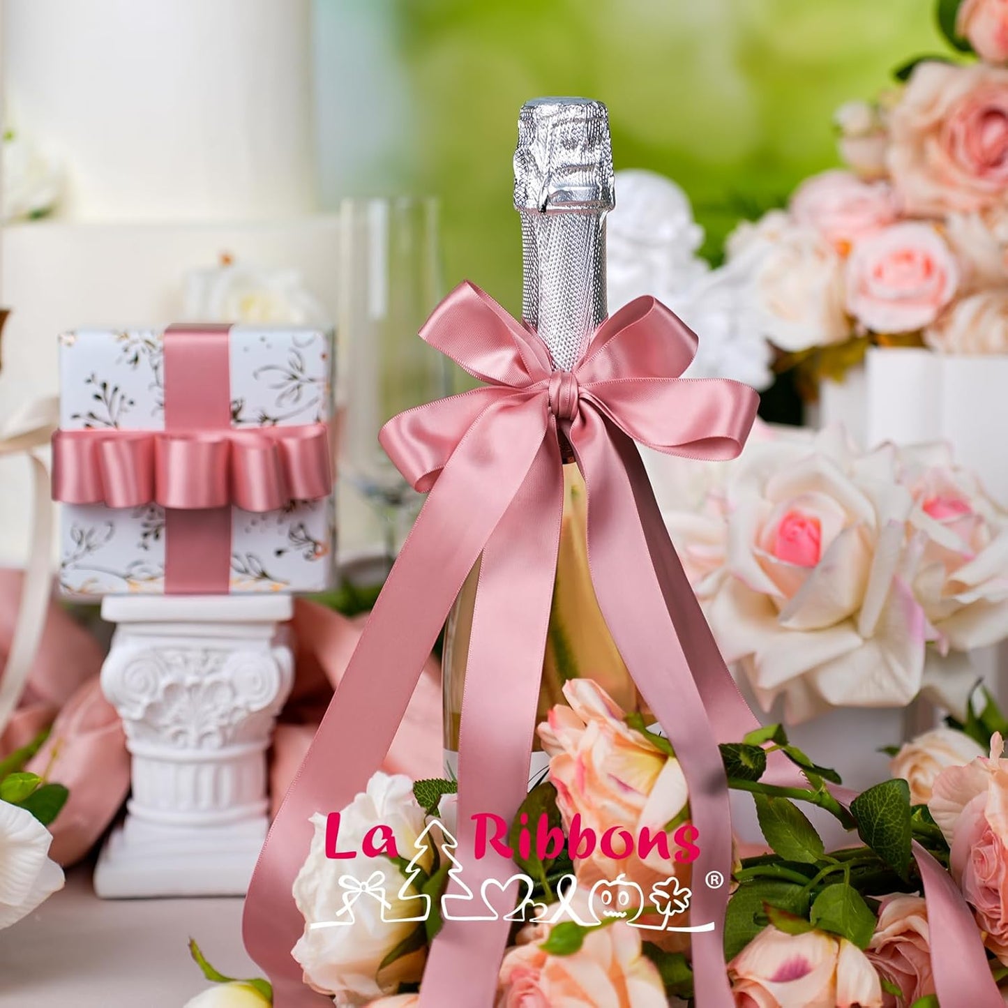 LaRibbons 1 1/2 Inch 50 Yard Double Faced Satin Ribbon,Dust Pink Satin Craft Fabric Ribbon for Gift Wrapping Floral Bouquets Wedding Party Decoration