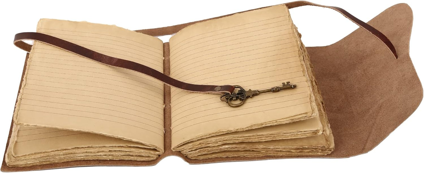 Leather Journal with Lined and Unlined Deckle Edge Paper 8x6 inch and Vintage Key | Handmade Writing Notebook Diary | Bound Daily Notepad for Men & Women Medium, Sketch/Writing pad for Artists