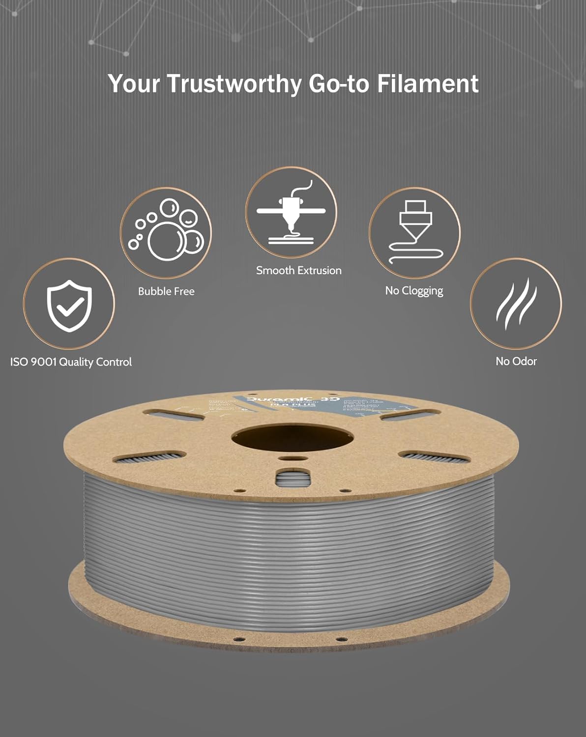 DURAMIC 3D PLA+ Filament 1.75mm 1Kg Gray, PLA Plus Filament 1Kg Spool(2.2lbs) Tougher and Stronger, Dimensional Accuracy Probability +/- 0.02mm