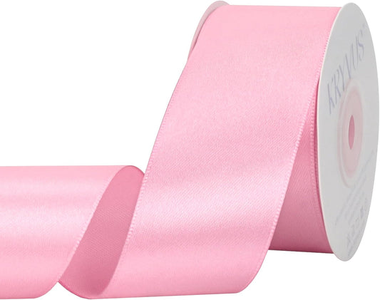 Rose Pink Satin Ribbon 1-1/2 inch X Continuous 25 Yards, Single Face Polyester Ribbon Perfect for Gift Wrapping, Flower Bouquet, Wedding Decor, Crafts, Bow Making, Sewing and More