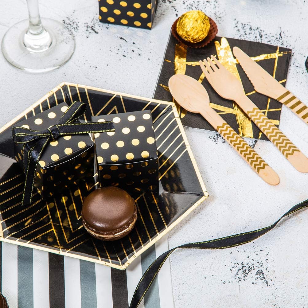 AWELL Black Gift Candy Box with Gold Dots Bulk 2x2x2 inches with Ribbon Party Favor Box, Gold Dots,Pack of 50