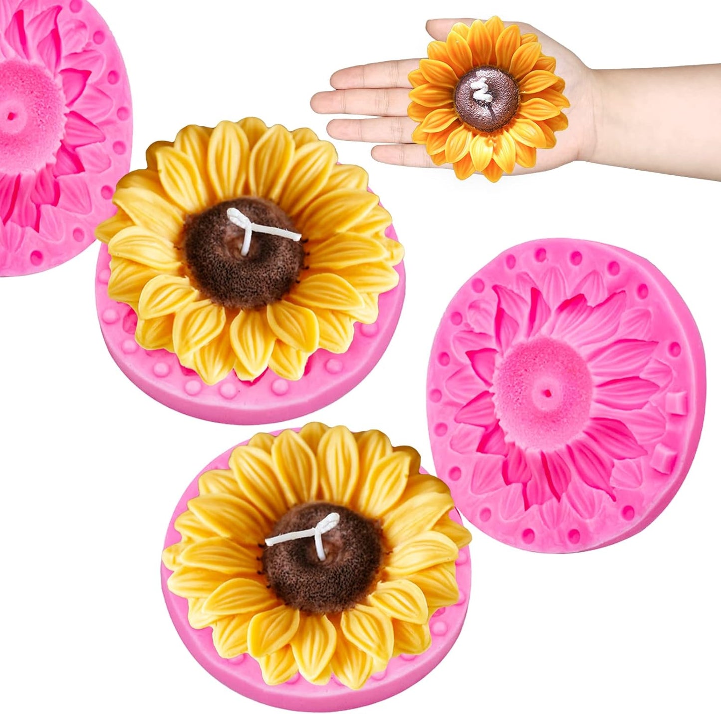 Wehous 2PCS Large Sunflower Silicone Molds, 3D Flower Silicone Molds for Chocolate Fondant Cake Decoration, Flower Soap Wax Candle Polymer Clay Molds for Handmade Art Craft Baking Tool