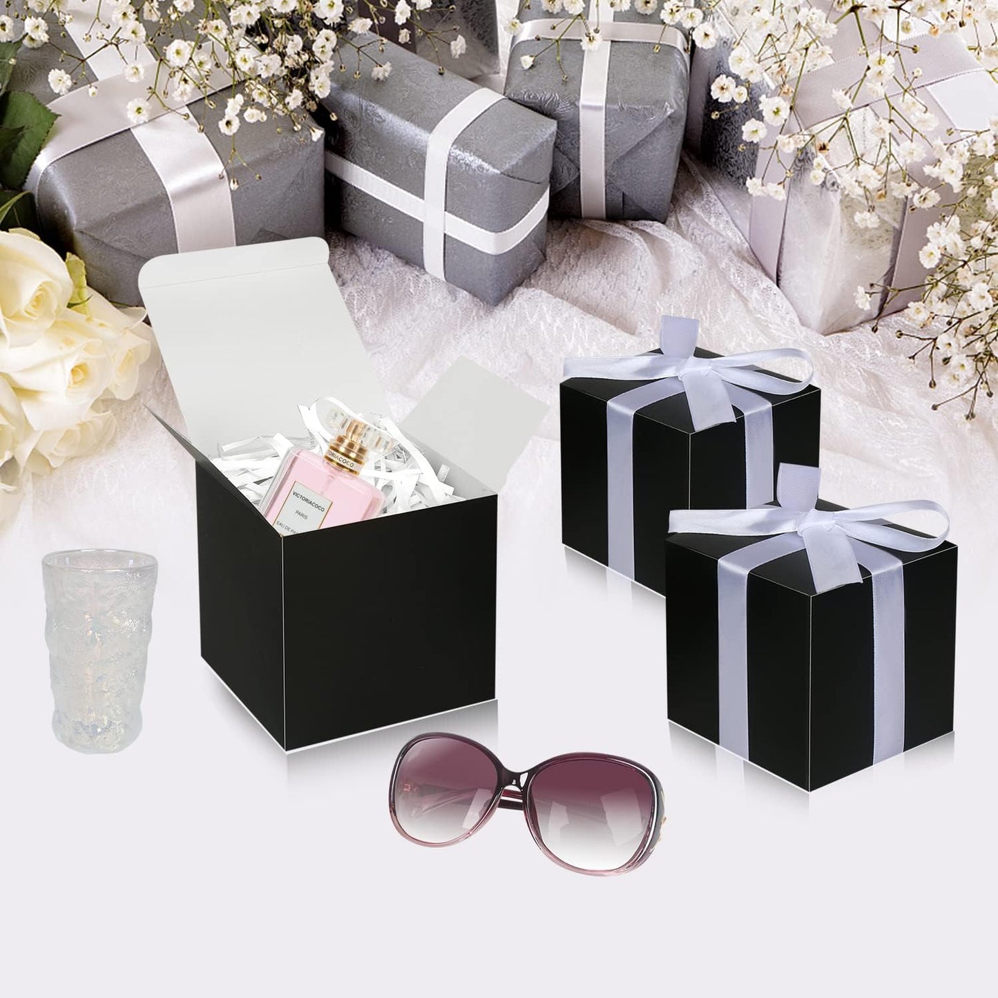 Black Gift Boxes 5x5x5, 30 Pack Paper Gift Boxes with Lids for Gift, Bridesmaid Proposal Box, Cupcake Boxes, Gift Box for Wedding, Birthday, Groomsmen Proposal, Gifts, Packaging, Present