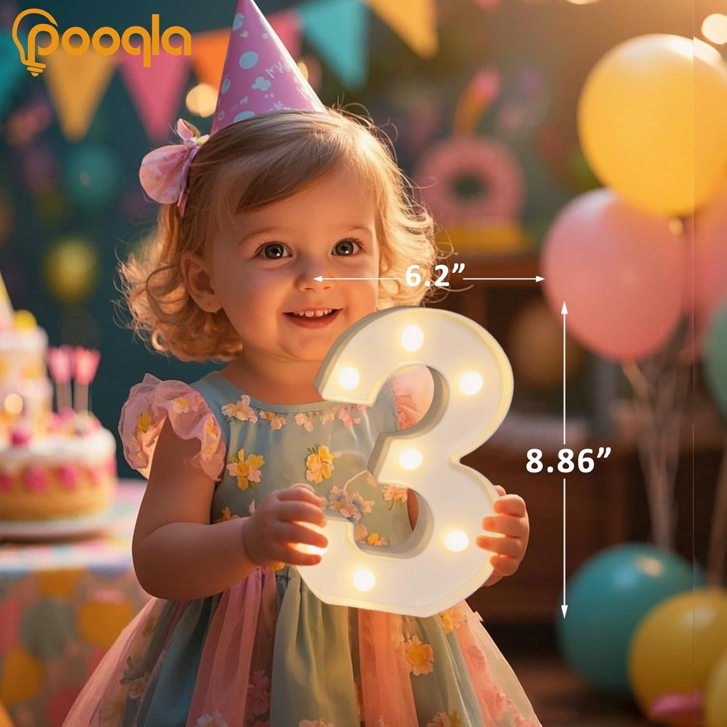 Pooqla Colorful Light Up Numbers, 35 Colors LED Marquee Number Lights for 3rd Birthday Decorations with Remote, RGB Lighted Numbers for Party, Wedding, Bar, Night Light, Home Decor, Number 3