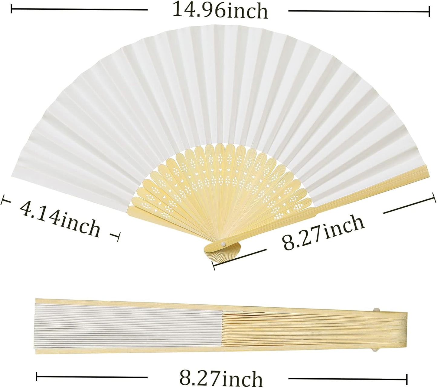 Coucoland 50Pcs Hand Fan Bulk - White Bamboo Folding Handheld Fan Hand fan for Wedding Home Decoration Party Favors Bridal Dancing Party