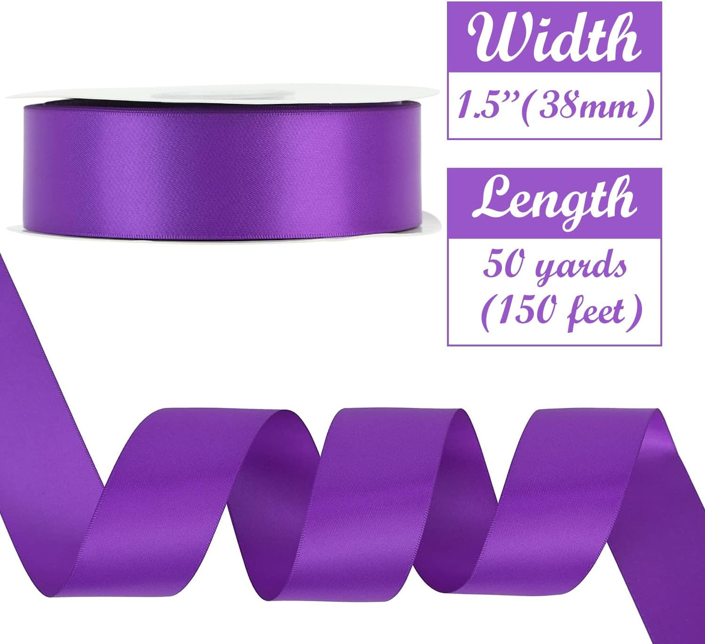 HUIHUANG Purple Ribbon Satin 1-1/2" Wide Double Face Polyester Satin Ribbons for Crafts, Thick Silk Ribbon for Halloween Hair Bows Floral Bouquet Cake Box Decor Party-50 Yards