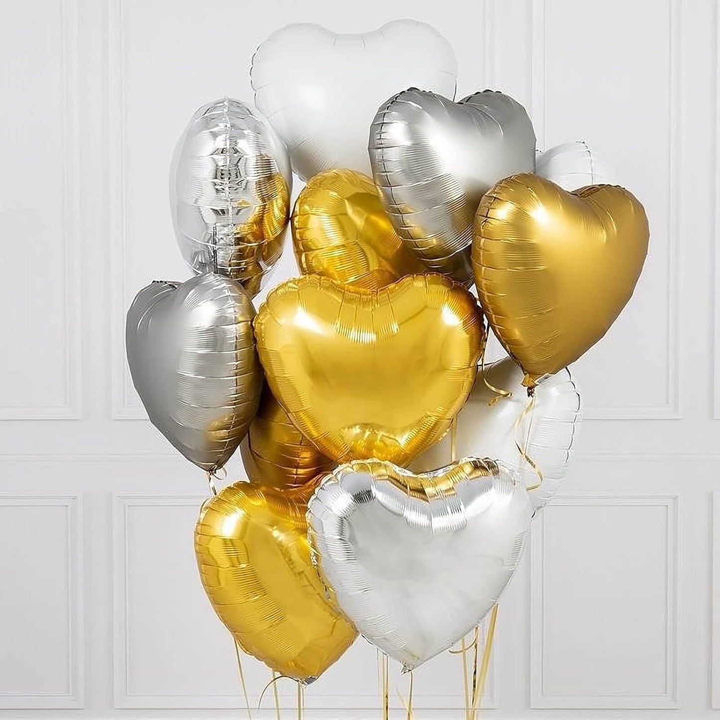 10Pcs Gold Foil Heart Shaped Balloons 18 Inch Mylar for Baby Shower, Wedding, Valentine Decorations - Love Party Decor