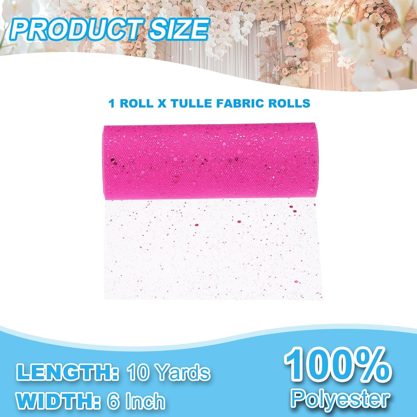 PATIKIL Tulle Fabric Rolls, 6 Inch by 10 Yards Fabric Spool Tulle Sparkling Ribbon Netting Sequin for DIY Tutu Skirts Crafts Wedding Party Decorations, Rose Red