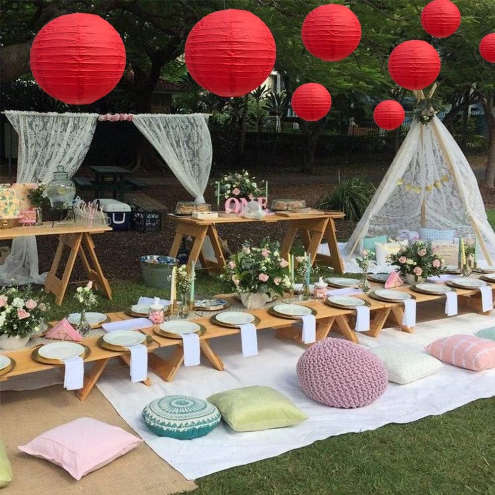 BEISHIDA Red Round Paper Lanterns Decorative Hanging Asia Chinese Japanese Paper Lanterns Lamp for Birthday Wedding Baby Bridal Shower Christmas Home Decor Party Decoration（10 Packs）