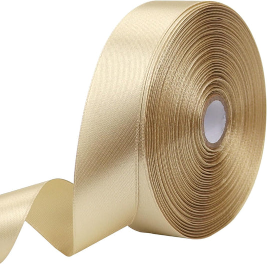 Champagne Solid Satin Ribbon 1 Inch 50 Yards Solid Polyester Fabric Ribbon for Gift Wrapping Wedding Christmas Baby Shower Birthday Party Decoration Handmade Immortal Flower Craft