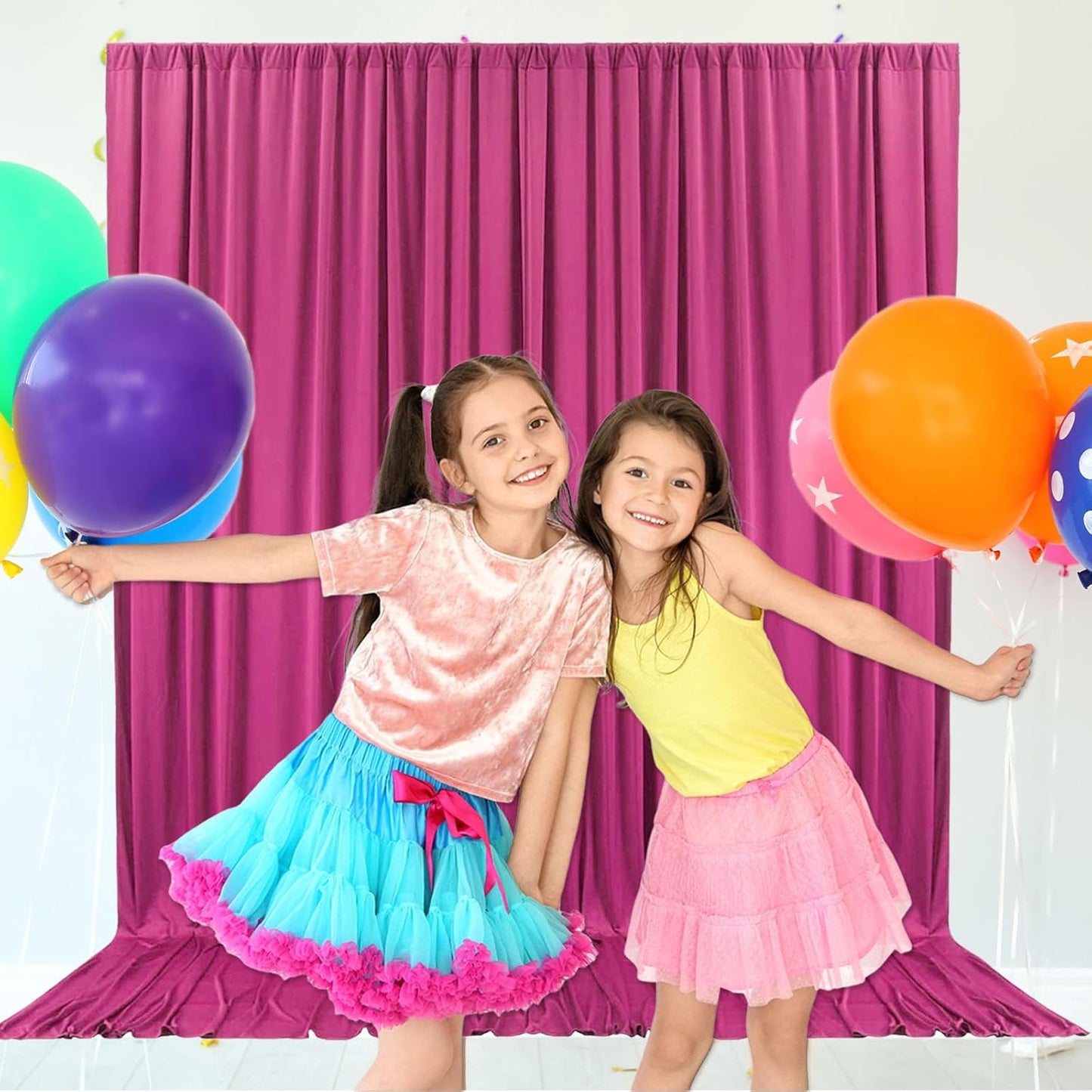 10ft x 10ft Fuchsia Backdrop Curtains for Parties, Fabric Satin Background Curtain with Rod Pockets for Weddings, Birthday, Baby Shower, Photography, Graduation Party Backdrop Drapes, 2 Panels