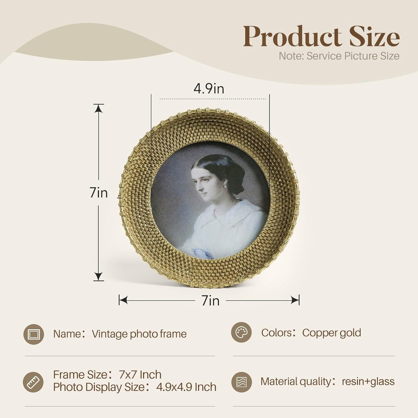 Cuspin Vintage Gold 5x5 Picture Frame, Gold Metal Rattan Textured Hand-Crafted Photo Frame with Glass Front Antique Picture Frame for Tabletop Display & Wall Display, Retro Design Home Decor