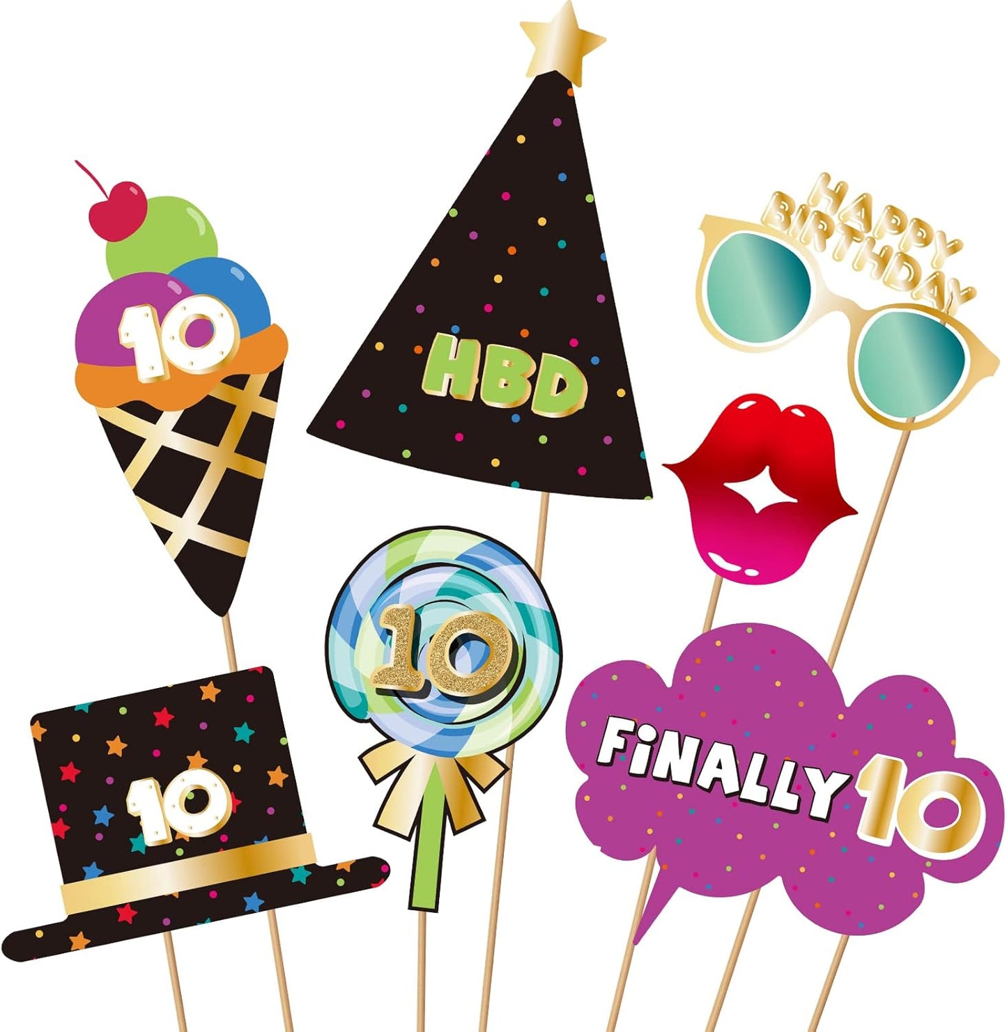 BRT Bearingshui 10th Photo Booth Props - Birthday Party Accessories, Signs, Decorations & Favors