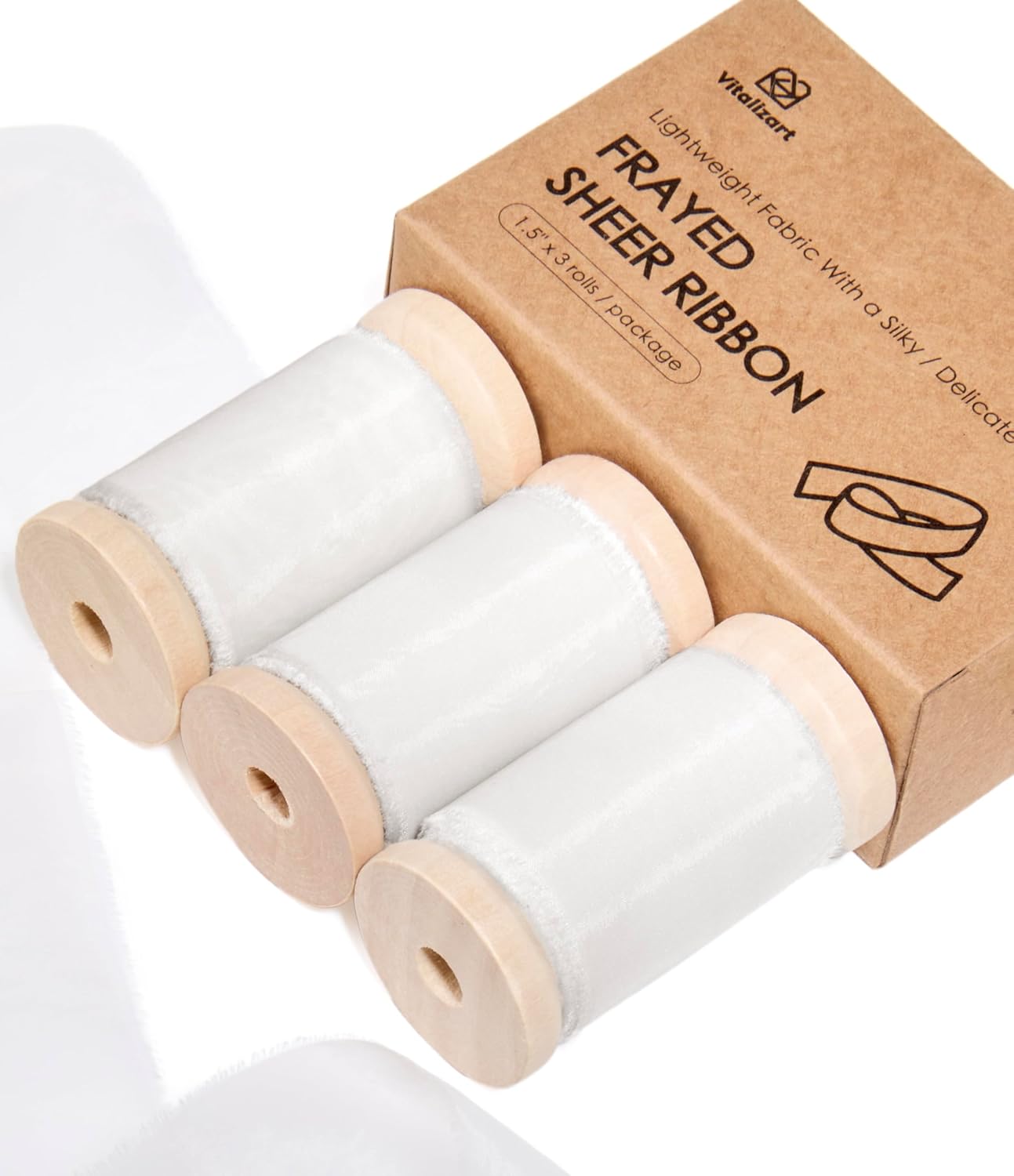 Vitalizart White Organza Ribbon Frayed Sheer Organza 1.5" Silk Like Ribbons for Gift Wrapping Craft Flower Bouquet Wedding Invitations Mesh Fabric Off White Ivory 15 Yards