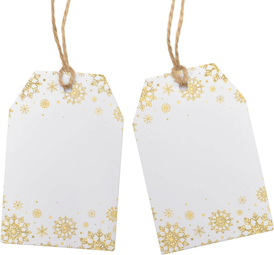 100Pcs Golden Snowflakes Gift Tags with String Attached Gift Tags for Presents Personalized White Paper Gift Labels for Birthday Party Wedding Christmas Favor Gift Wrap