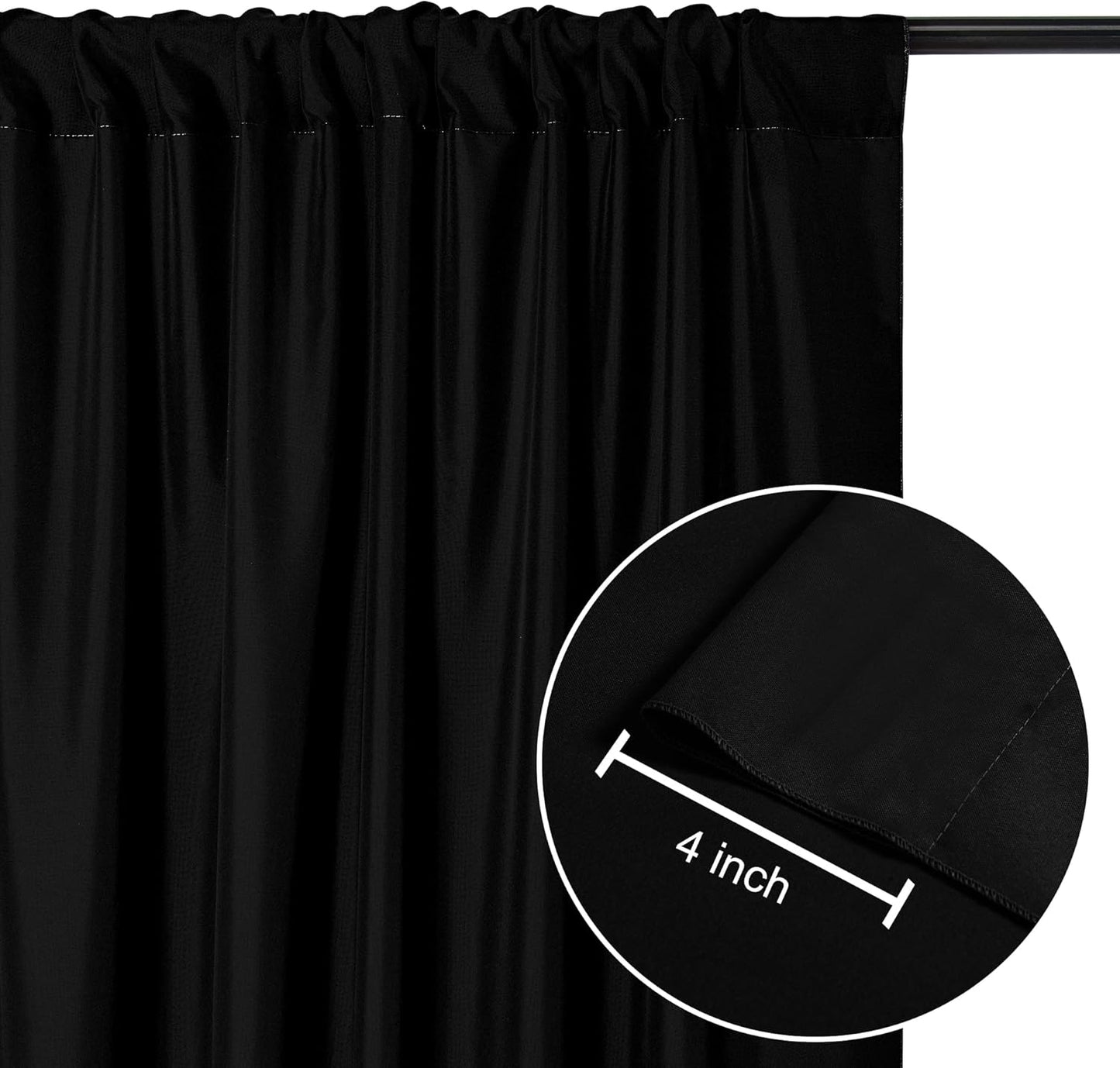 DWCN 10x7 FT Black Backdrop Curtains for Parties, Photography Backdrop Drapes with Rod Pockets for Wedding Decorations Stage Birthday Family Gatherings, 2 Panels 5ft x 7ft