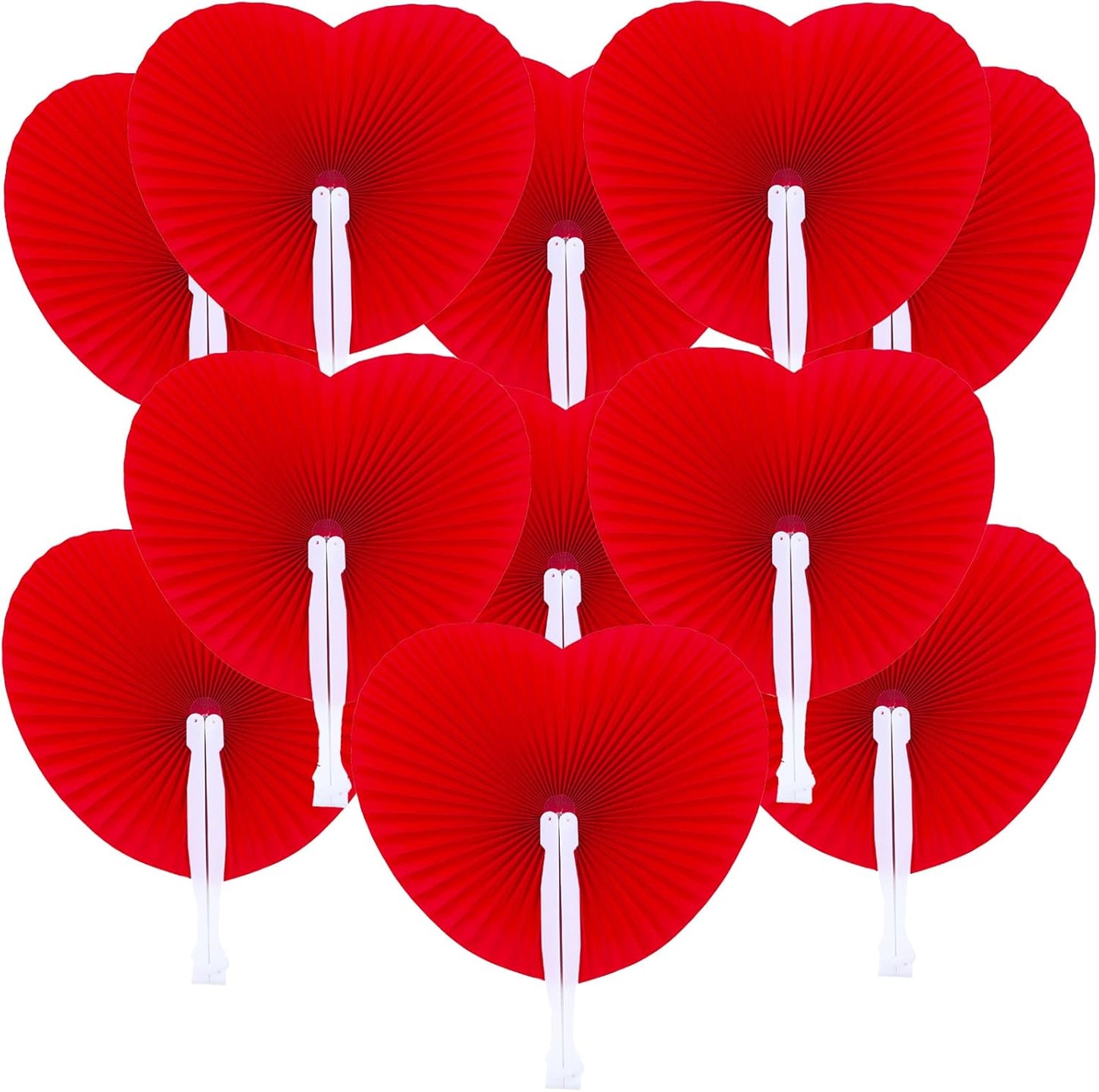 12 Packs Decorative Paper Folding Hand Fans Handheld,Red Heart Foldable Wedding Fans Chinese and Japanese Fans Bulk for Bridal Guest Church Party Favors Dancing Birthday DIY