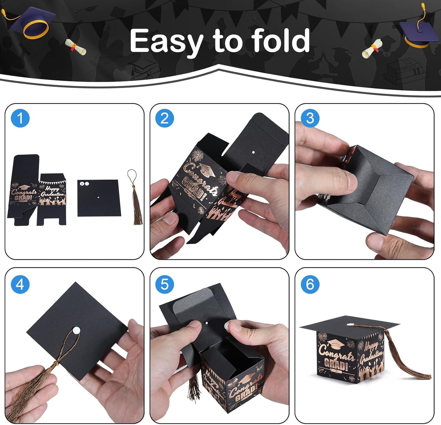 COTOPHER 36 Pack Mini Graduation Cap Gift Boxes with Tassel, Class of 2025 Graduation Candy Boxes Centerpieces for Tables Party Decorations, Small Treat Chocolate Box Graduate Favors Supplies