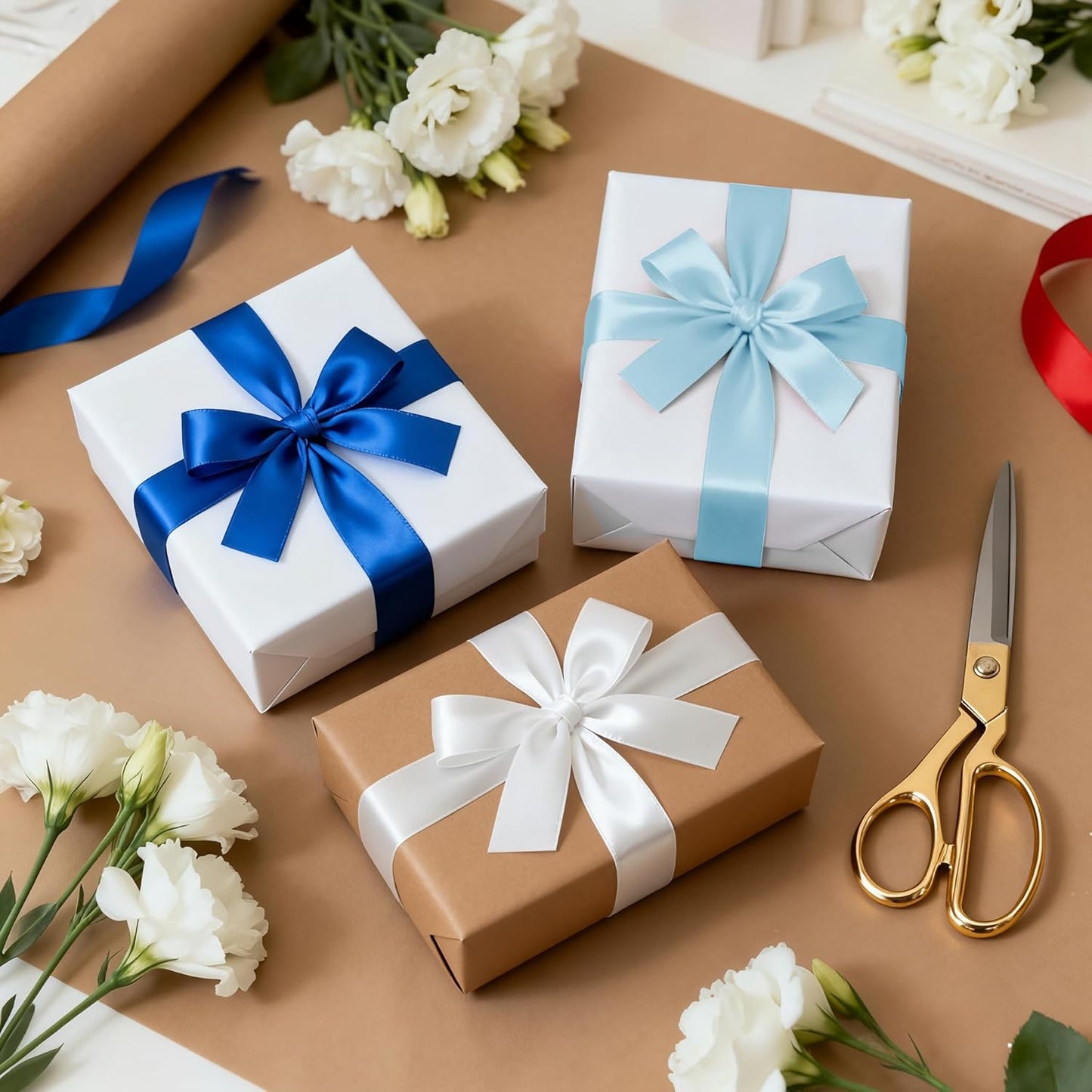 1-1/2 Inch 100 Yards Satin Ribbon Light Blue, Solid Color Fabric Ribbon for Gift Wrapping, Wedding, Polyester Gift Ribbon for Birthday Party Decoration, Craft, Hair, Floral, Sewing