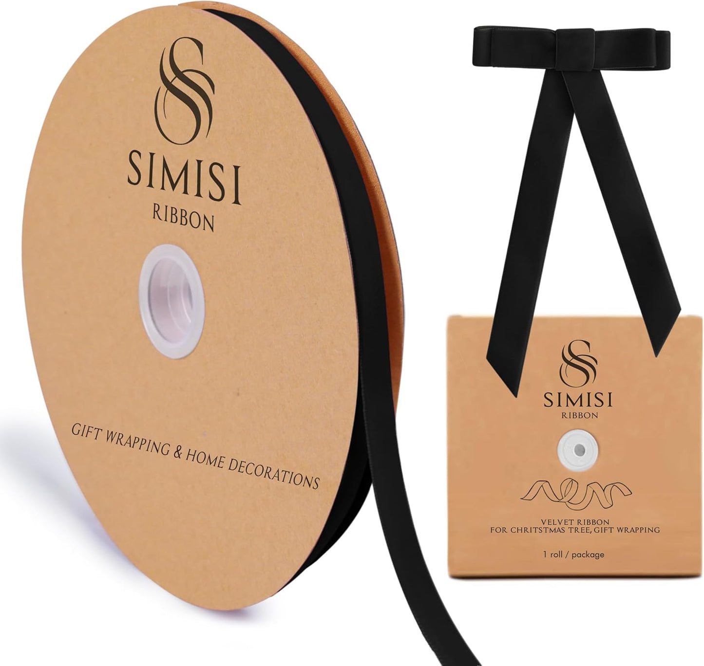 Black Velvet Ribbon 3/8'' 25 Yards for Christmas Tree, Gift Wrapping, Flower Bouquet, Wreath Decorations, Bow Making