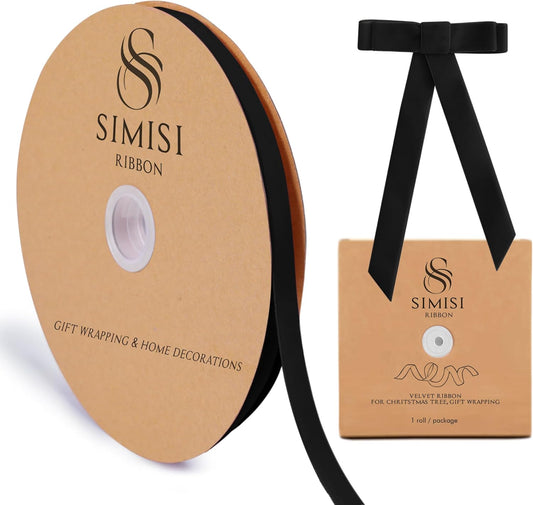 Black Velvet Ribbon 3/8'' 25 Yards for Christmas Tree, Gift Wrapping, Flower Bouquet, Wreath Decorations, Bow Making