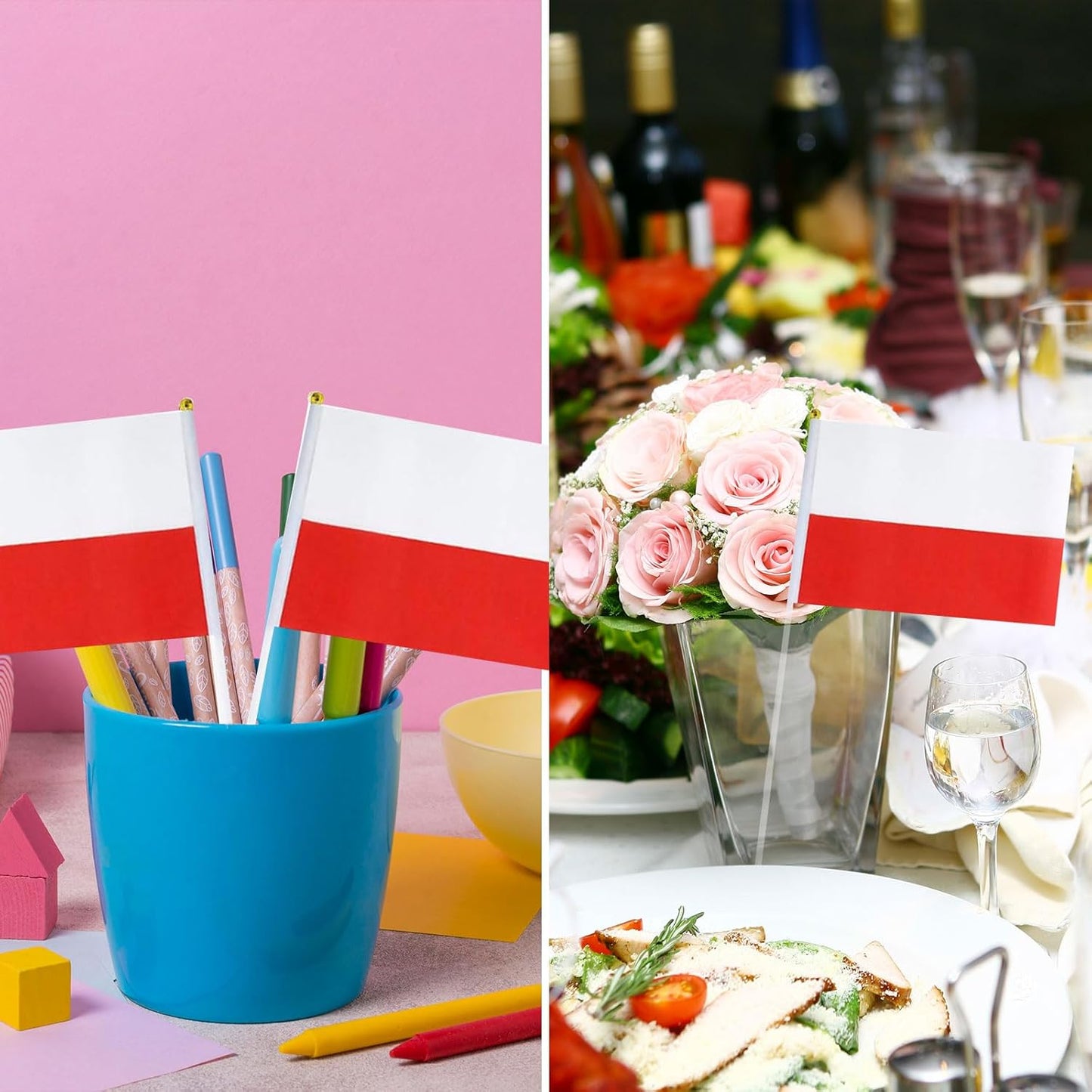 Poland Flag Polish Flag, Small Mini Handheld Poland Flags on Stick, Ideal for Party Parades Sports Events Patriotic Festival Decorations