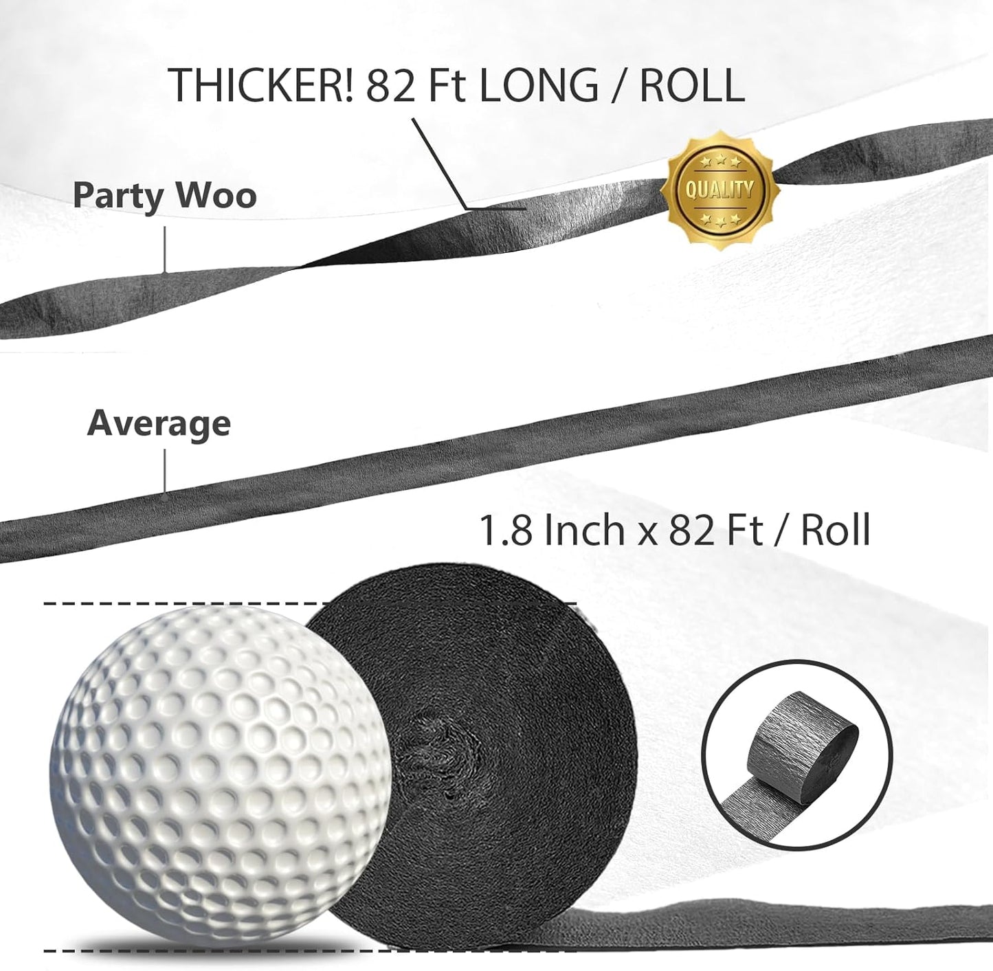 PartyWoo Black Crepe Paper Streamers 4 Rolls 328 ft Pack of Black Crepe Paper for Graduation Halloween New Year Anniversary Birthday Party Decorations (1.8 Inch x 82 Ft/Roll), Black-19