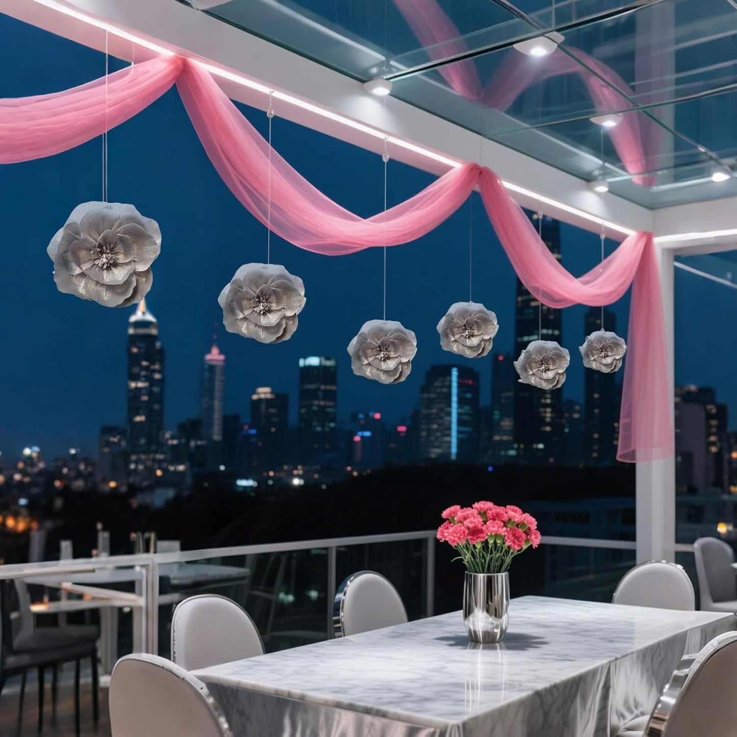 BRT Bearingshui Crepe Paper Flowers Decoration for Wall Total 9 Pcs, Artificial Flowers Backdrop for Wedding Decor Baby Bridal Shower Birthday Party, Silver 3D Wall Flowers Decor