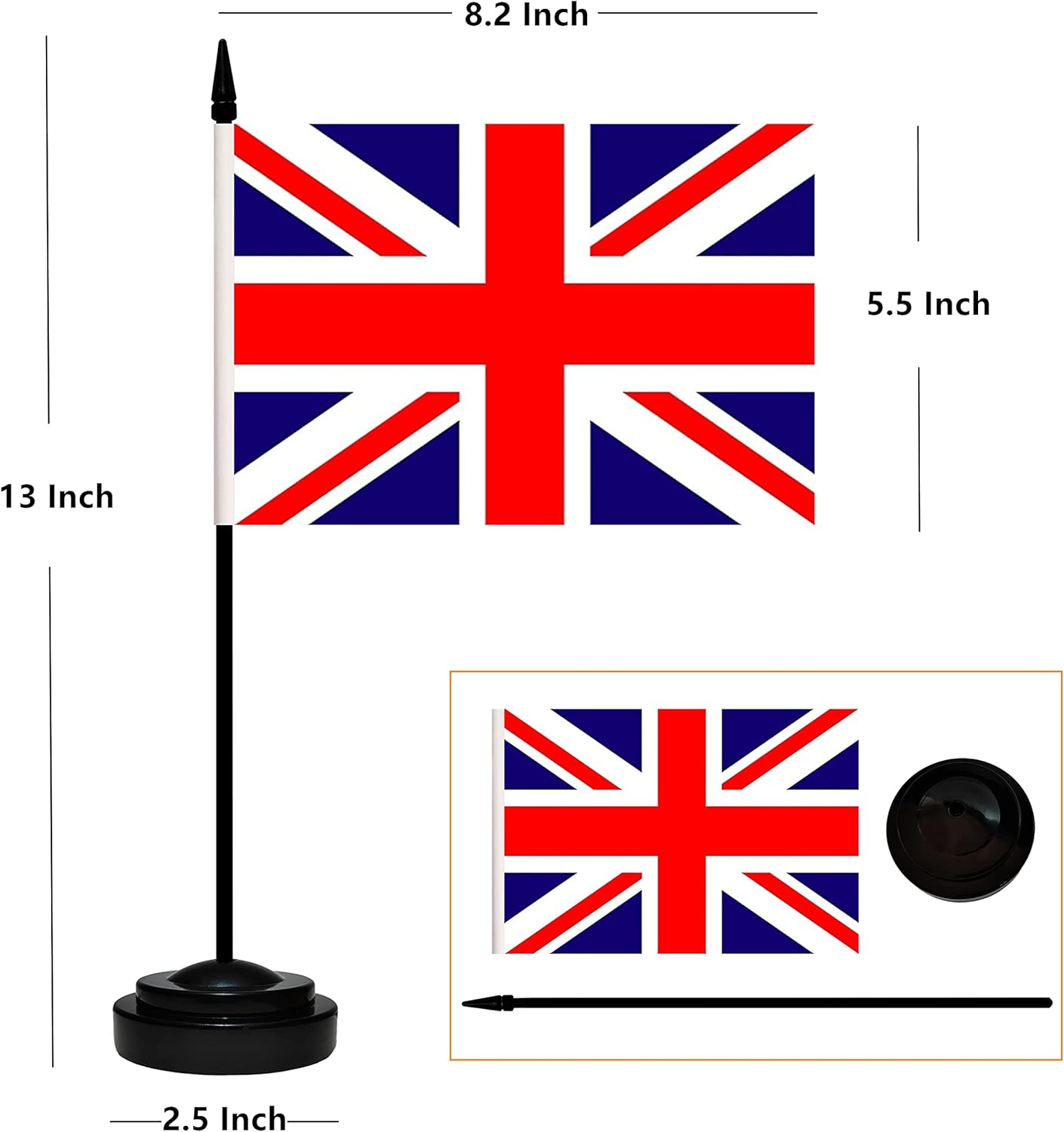 12 Pack United Kingdom Desk Flags Set, UK Small Mini Table Office Flags With 12" Solid Black Pole, Black Base and Spear Top, Miniature Desktop Flag, Home Decoration, Office Decoration, Festival