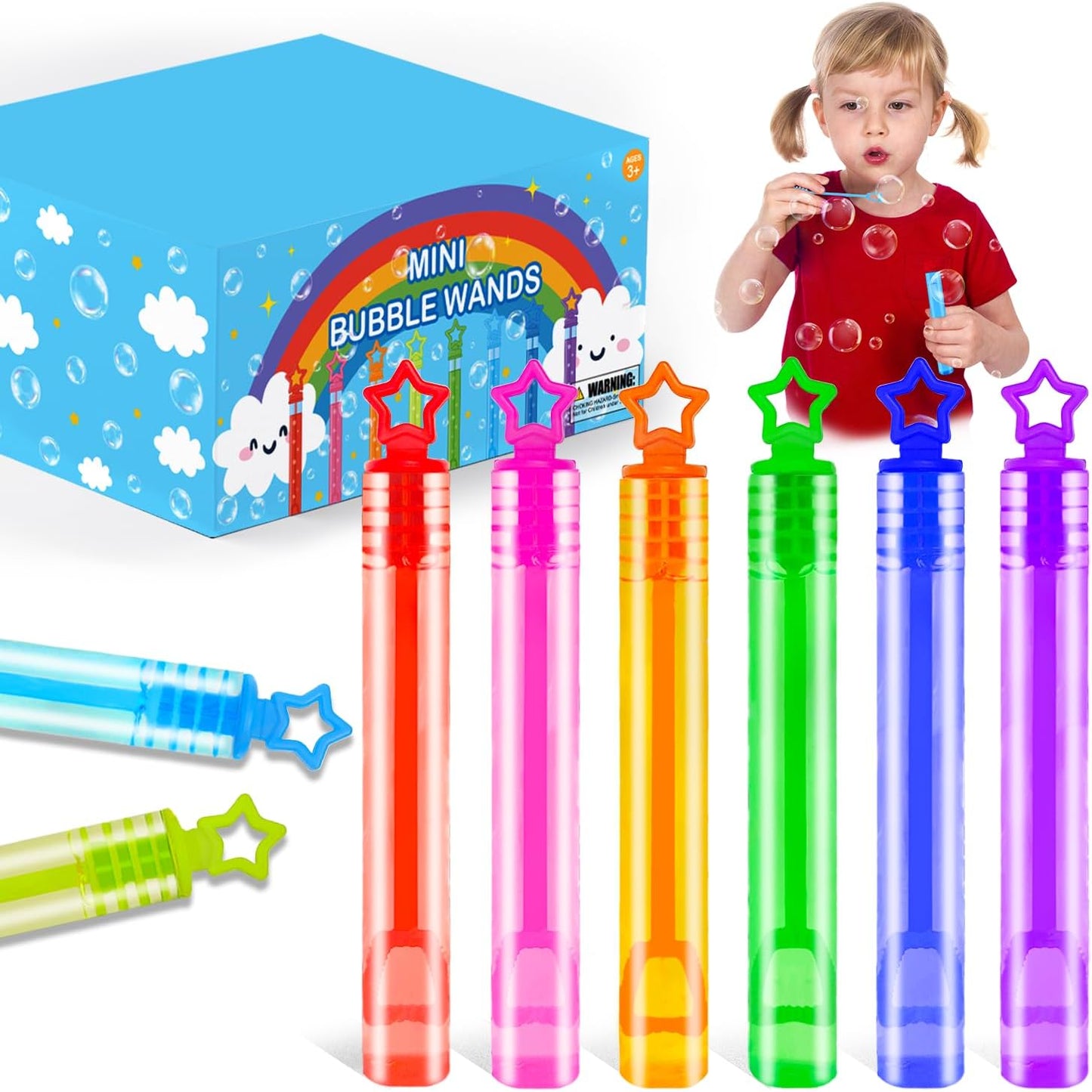 300 Pack Mini Bubble Wands for Kids, Bulk Rainbow Party Favors & Goodie Bag Stuffers Fillers for Toddlers, Prize Box Toys for Halloween Classroom Rewards, Bulk Gifts for Wedding, Pinata, Carnival