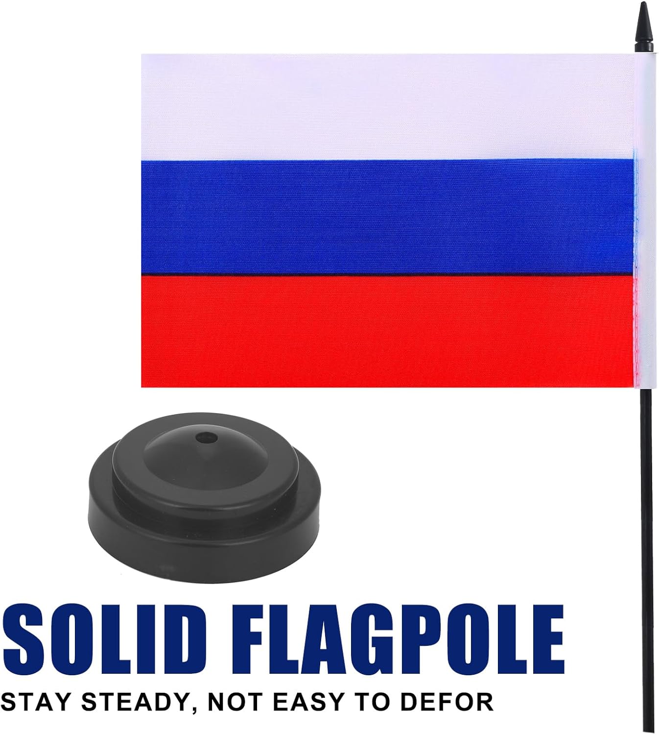 Russia Desk Flag 12" Solid Pole Deluxe Set Russians Flags Banner Mini Small Russia Office Table Flags with Black Stand Base Desktop Decorations(2Pack)