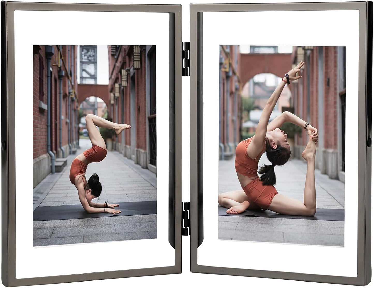 4x6'' Charcoal Black Double Floating Frame, for 2x3'', 3x5''. Black Plated Metal Frames For Tabletop/Shelf Photo Frame, Gift Choice for Wedding, Easter, Christmas,Birthady, Home or Office Decor.