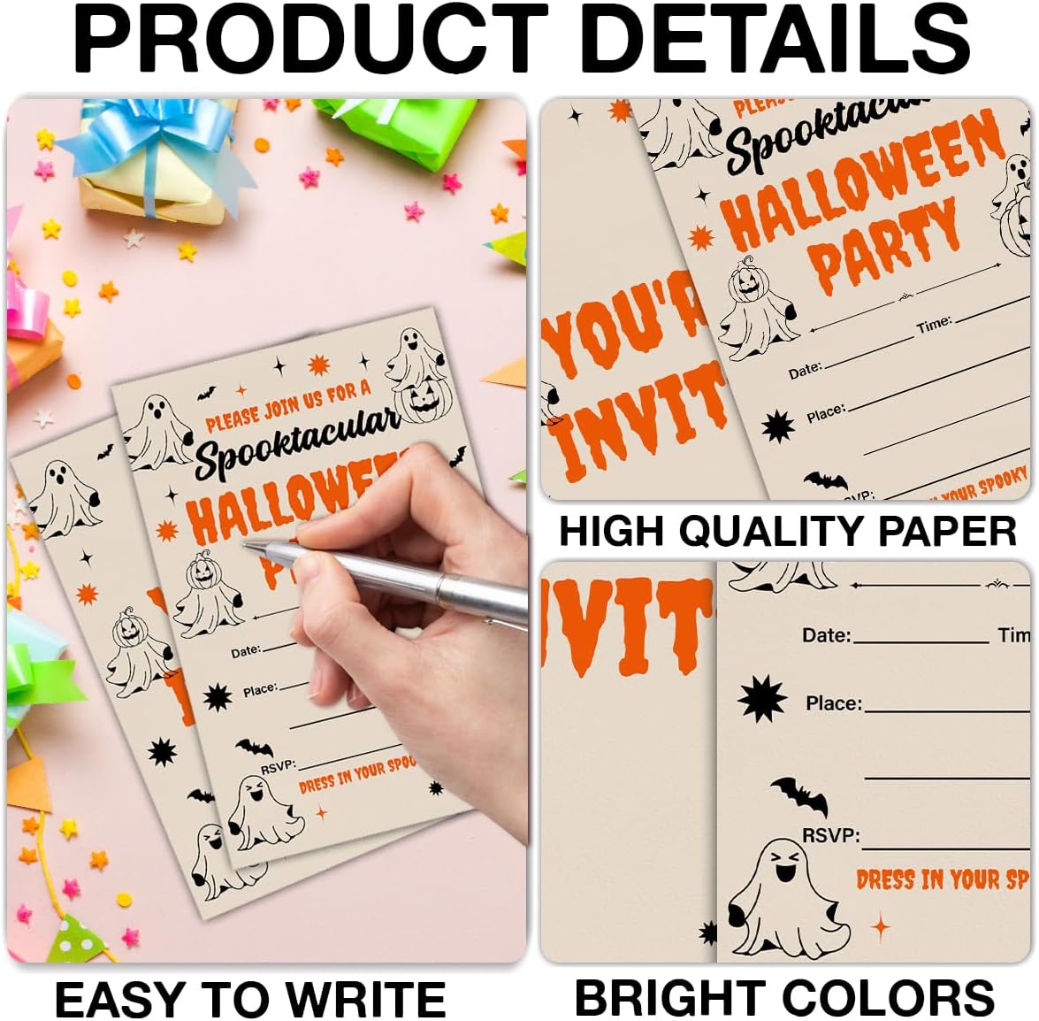 Halloween Party Invitations, Ghost Spooktacular Halloween Party Fill in Invites Cards With Envelopes (20 Count), Double Sided Design